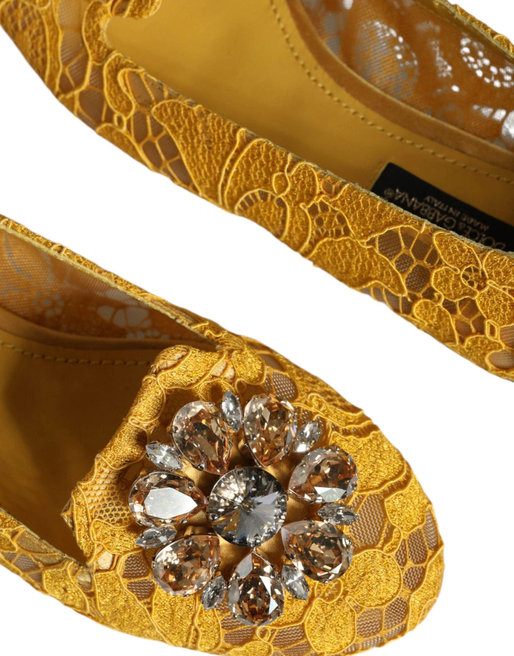 Dolce & Gabbana Mustard Lace Crystal Ballet Flats Loafer Shoes by Dolce & Gabbana