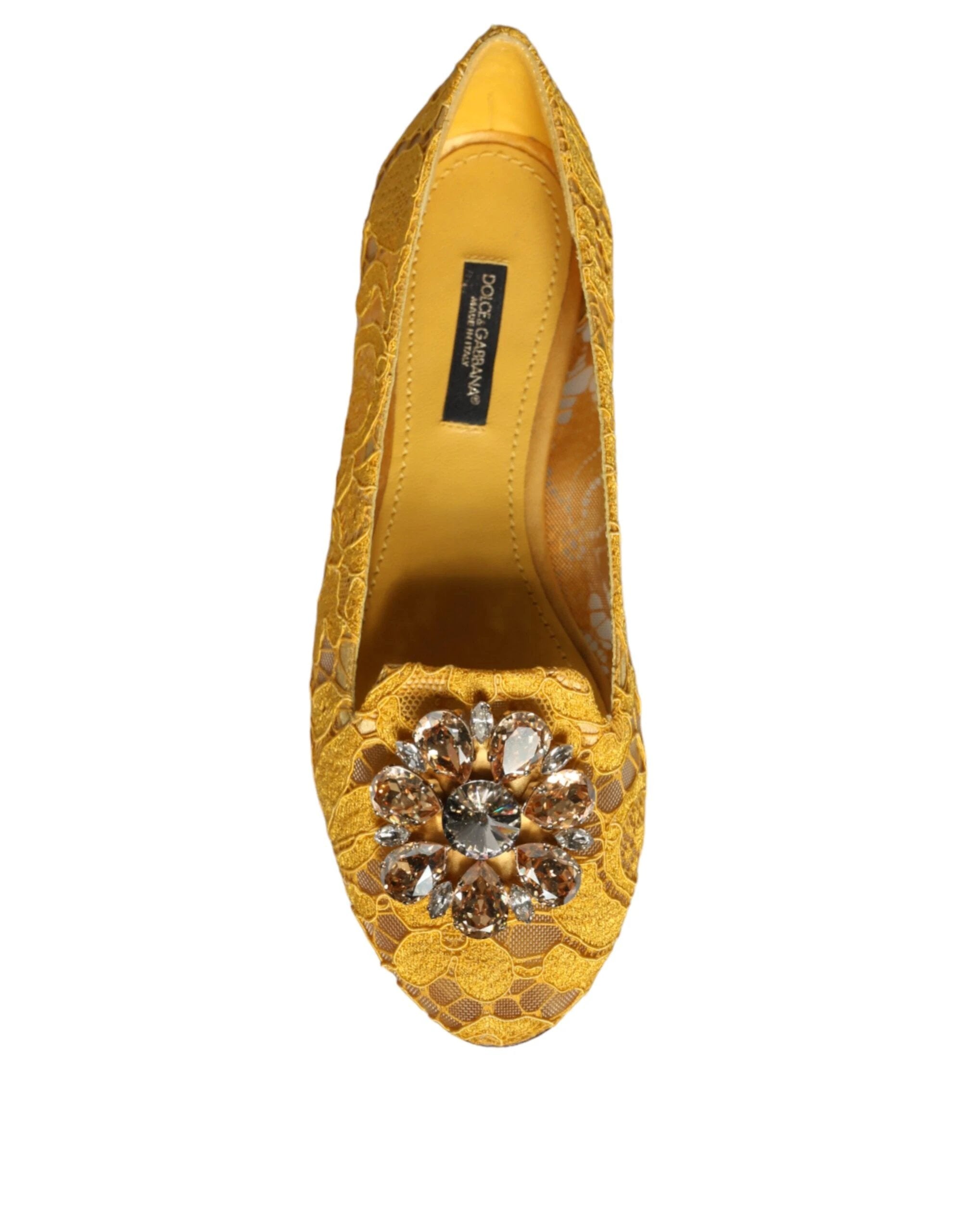 Dolce & Gabbana Mustard Lace Crystal Ballet Flats Loafer Shoes by Dolce & Gabbana