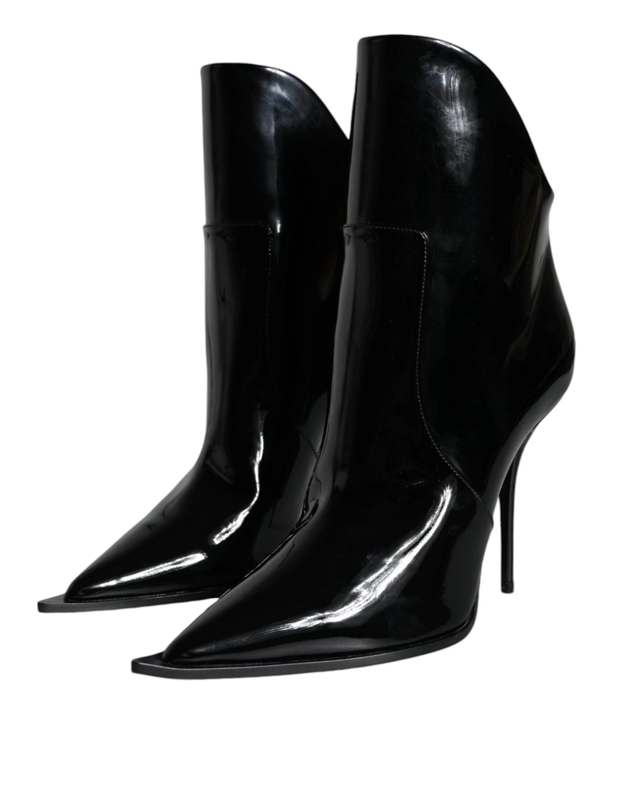 Dolce & Gabbana Black Patent Leather Pointed Ankle Boots Shoes by Dolce & Gabbana