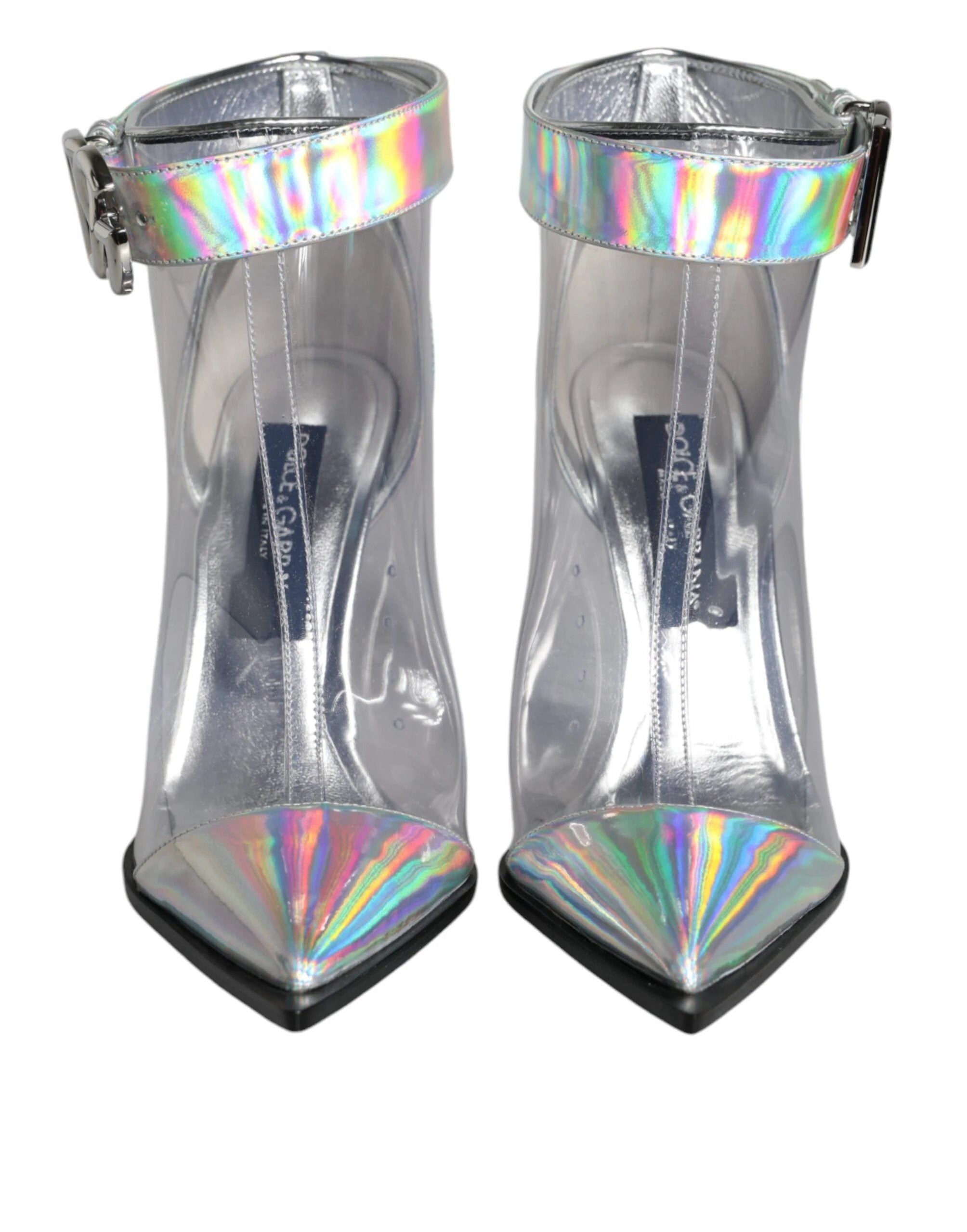 Dolce & Gabbana Silver Iridescent PVC Pointed Short Boots Shoes by Dolce & Gabbana