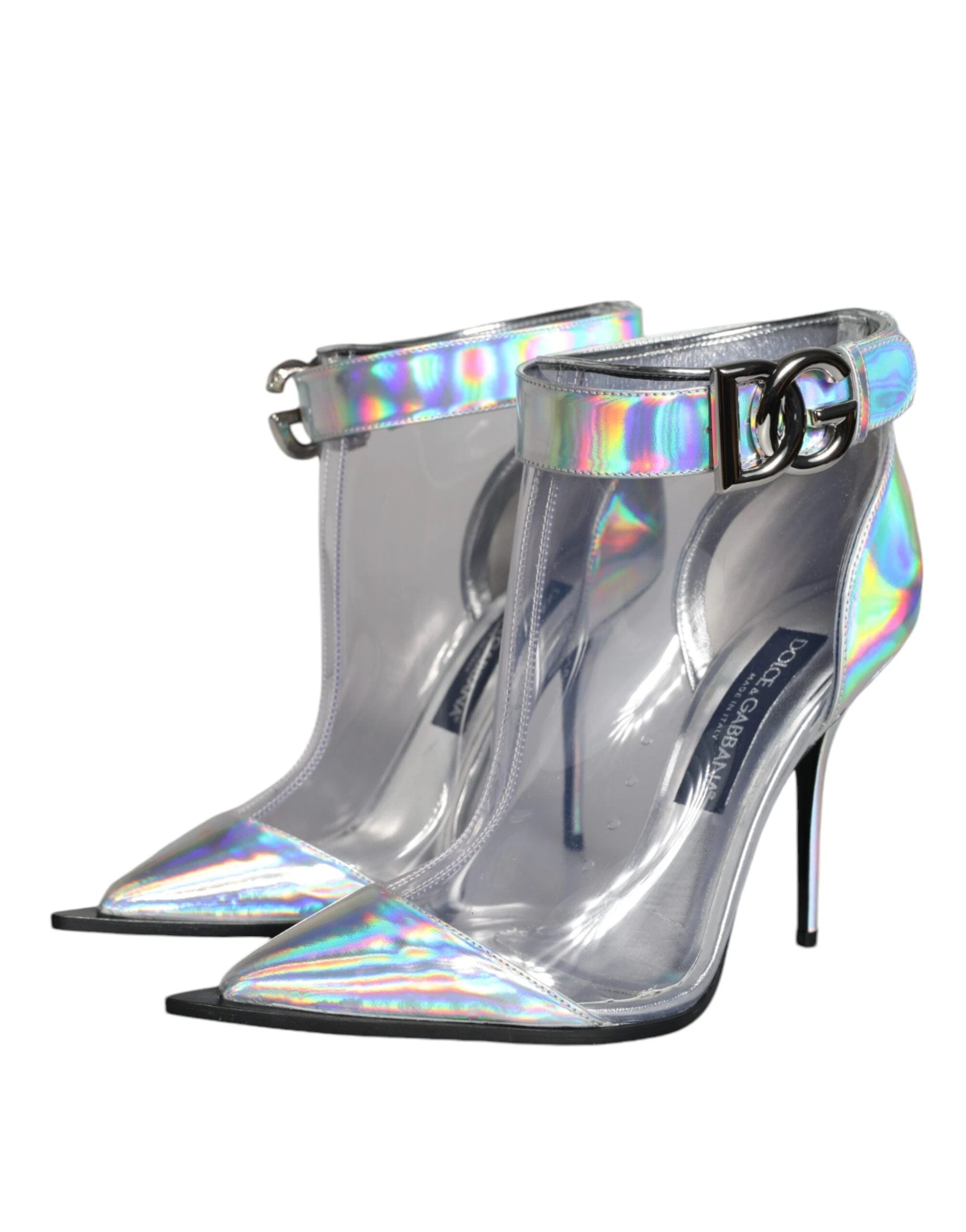 Dolce & Gabbana Silver Iridescent PVC Pointed Short Boots Shoes by Dolce & Gabbana