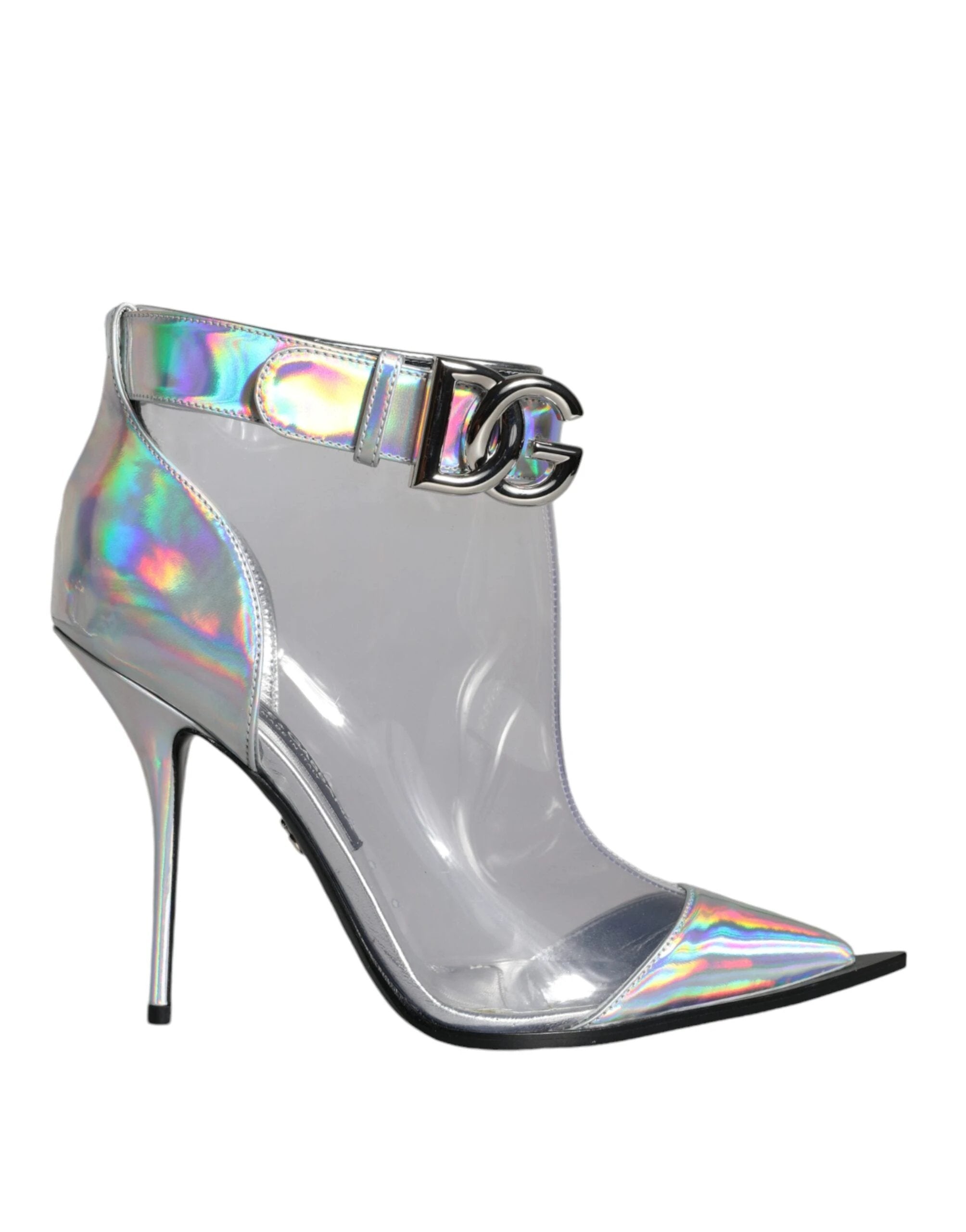 Dolce & Gabbana Silver Iridescent PVC Pointed Short Boots Shoes by Dolce & Gabbana