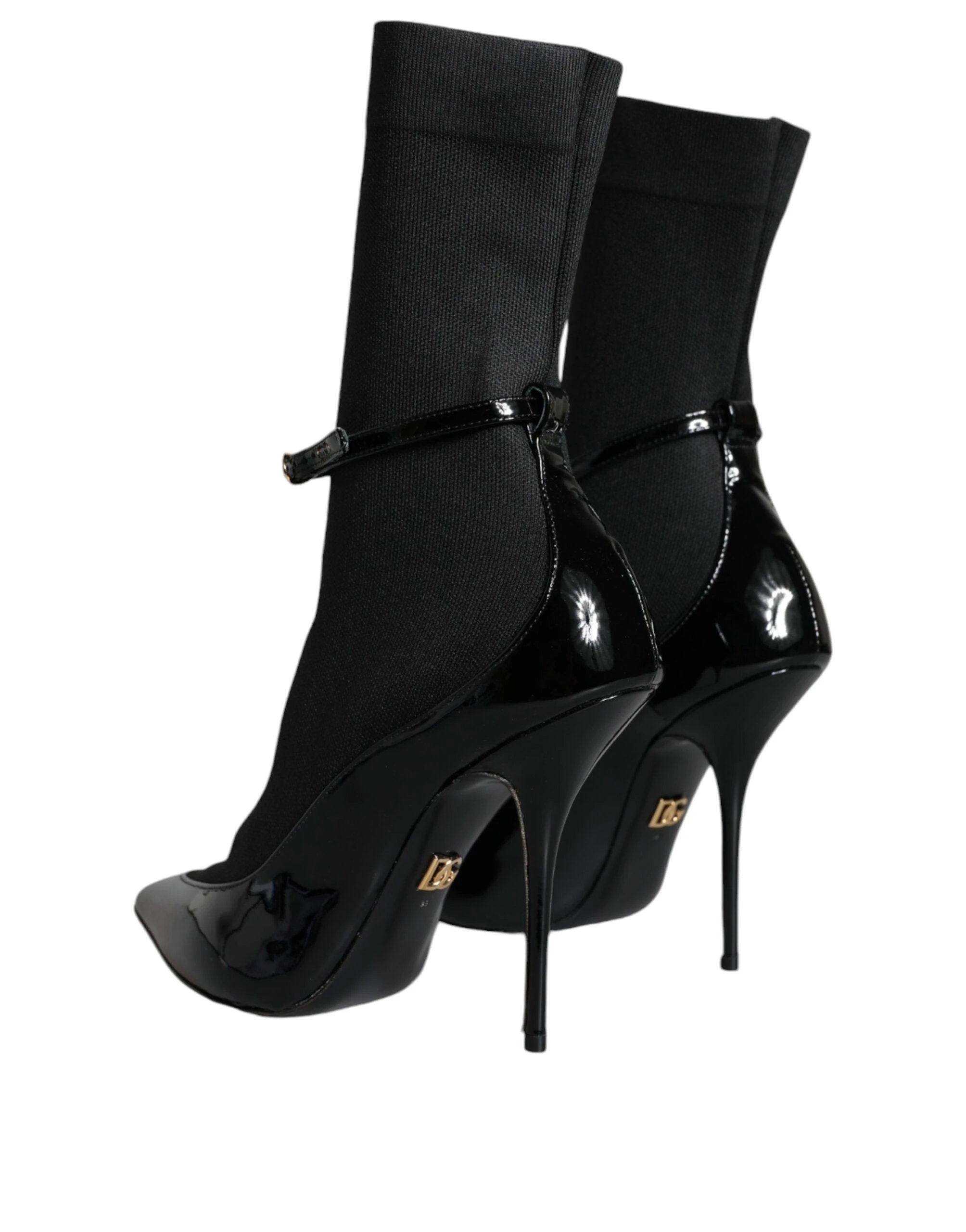 Dolce & Gabbana Black Leather Stilettos Booties Socks Shoes by Dolce & Gabbana