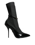Dolce & Gabbana Black Leather Stilettos Booties Socks Shoes by Dolce & Gabbana