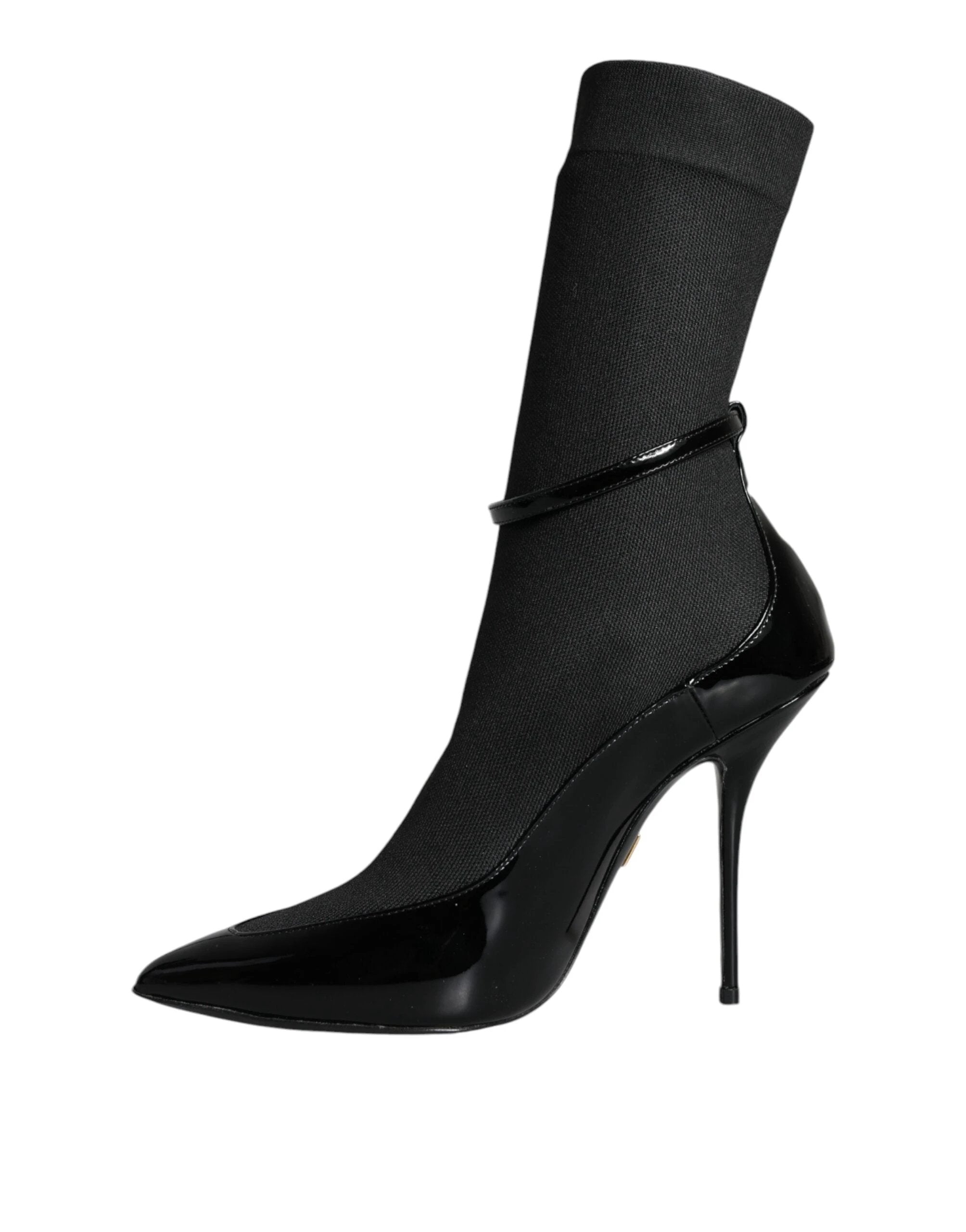 Dolce & Gabbana Black Leather Stilettos Booties Socks Shoes by Dolce & Gabbana