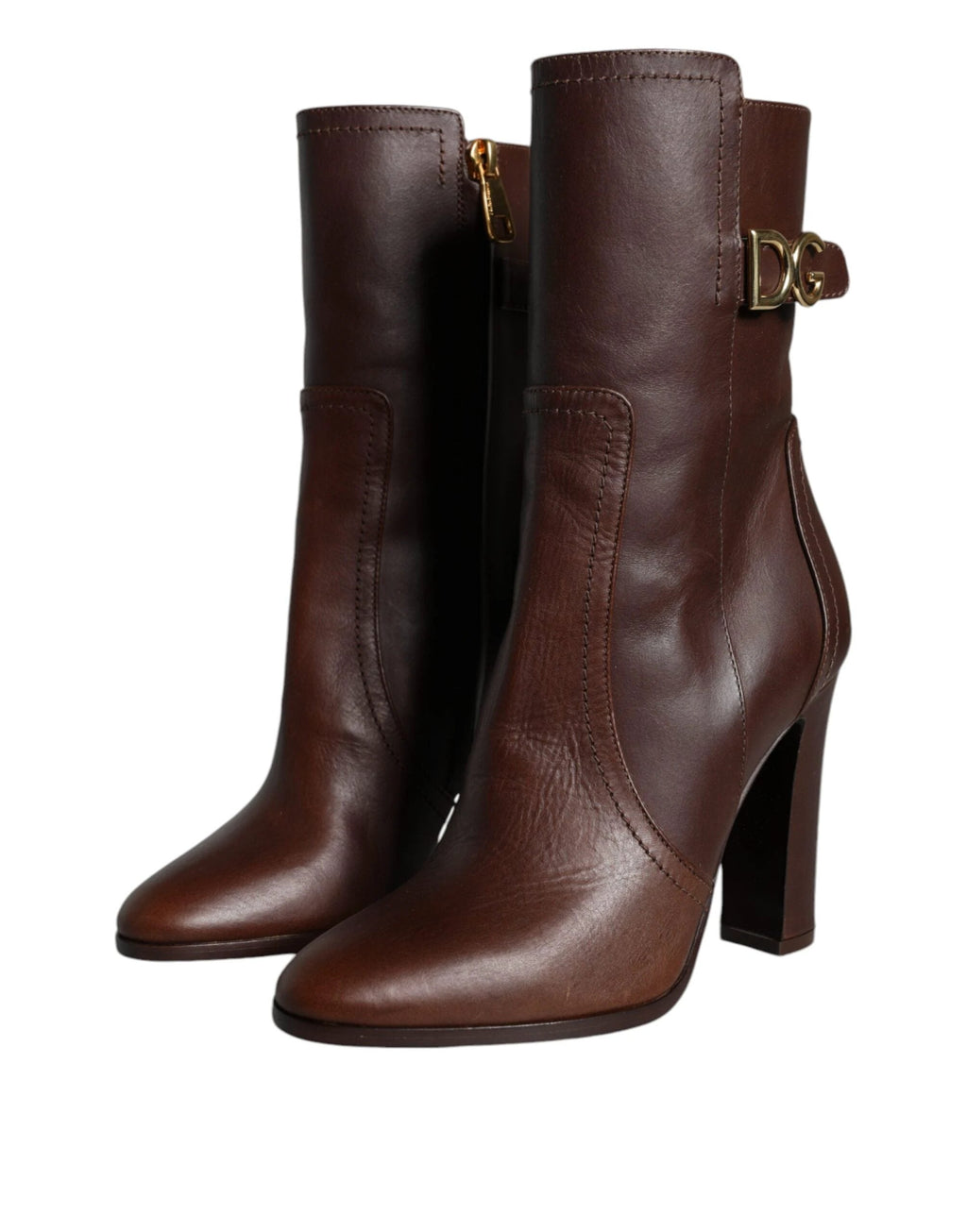 Dolce & Gabbana Brown Leather Heels Mid Calf Boots Shoes by Dolce & Gabbana