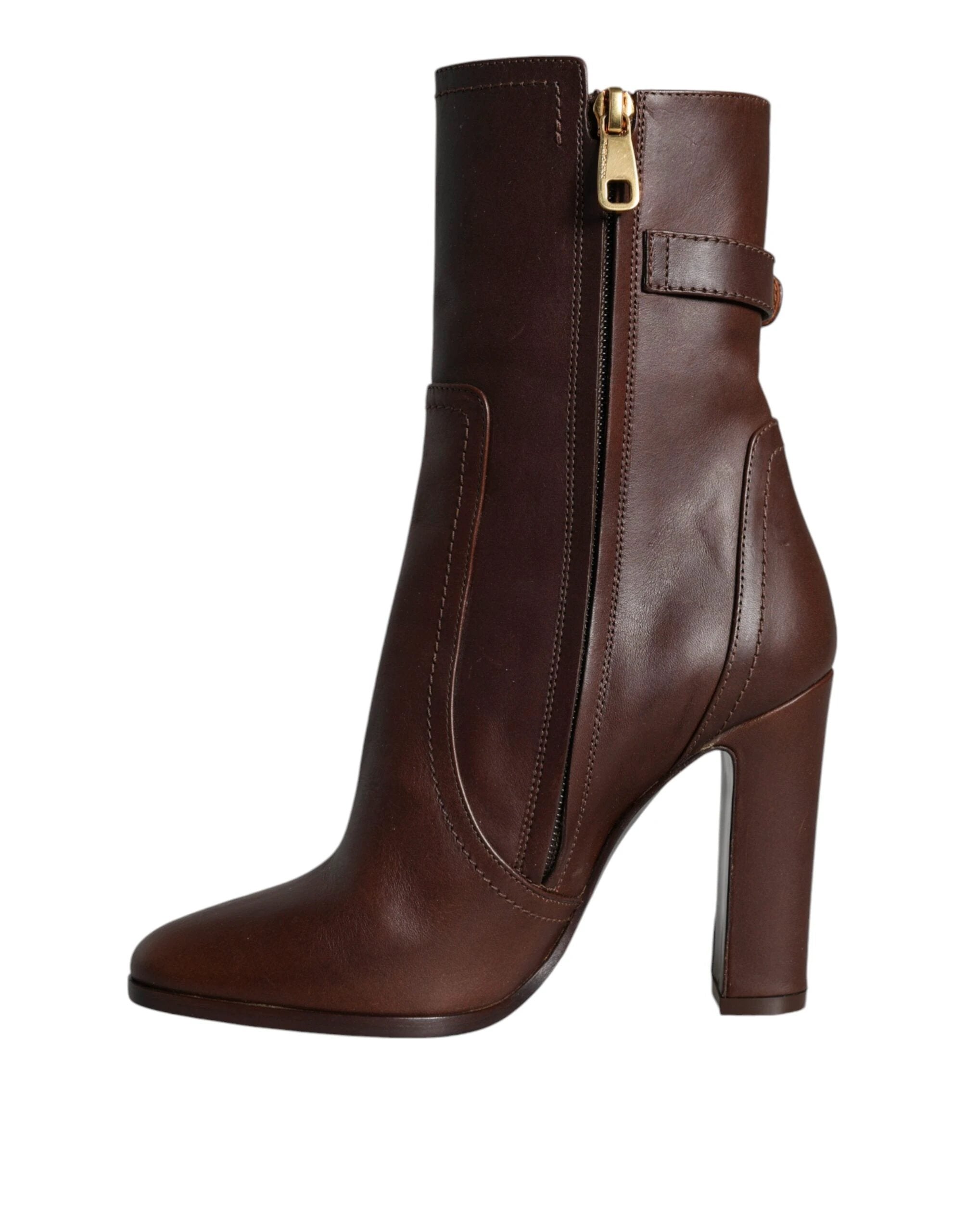 Dolce & Gabbana Brown Leather Heels Mid Calf Boots Shoes by Dolce & Gabbana