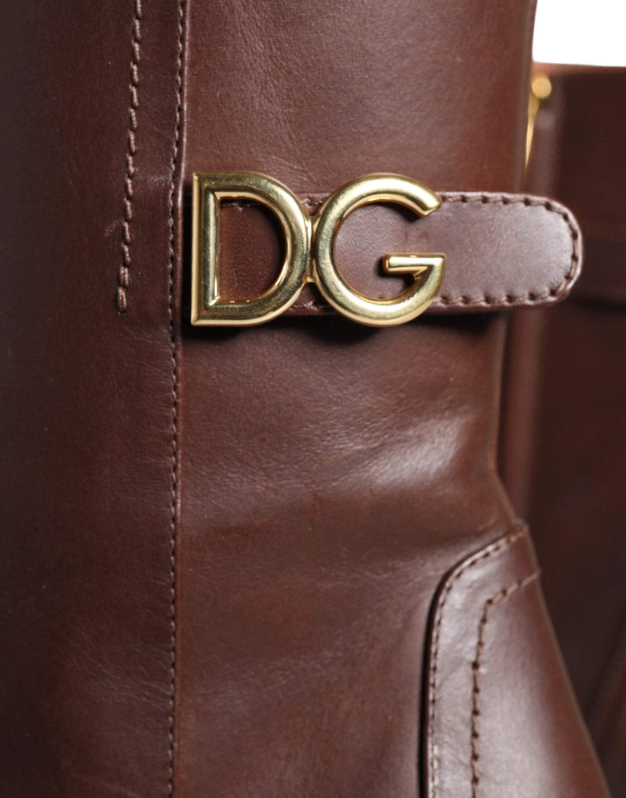 Dolce & Gabbana Brown Leather Heels Mid Calf Boots Shoes by Dolce & Gabbana