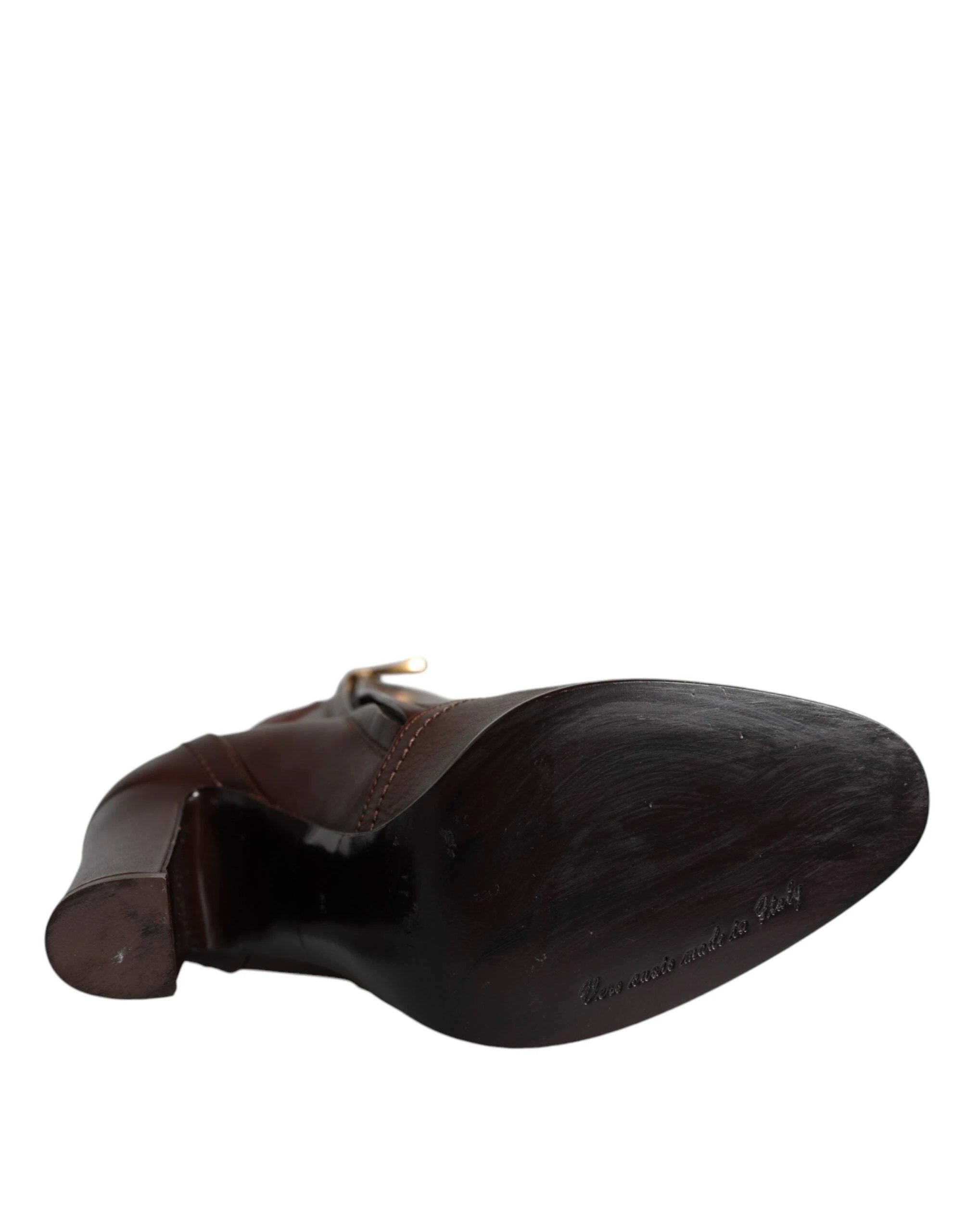 Dolce & Gabbana Brown Leather Heels Mid Calf Boots Shoes by Dolce & Gabbana
