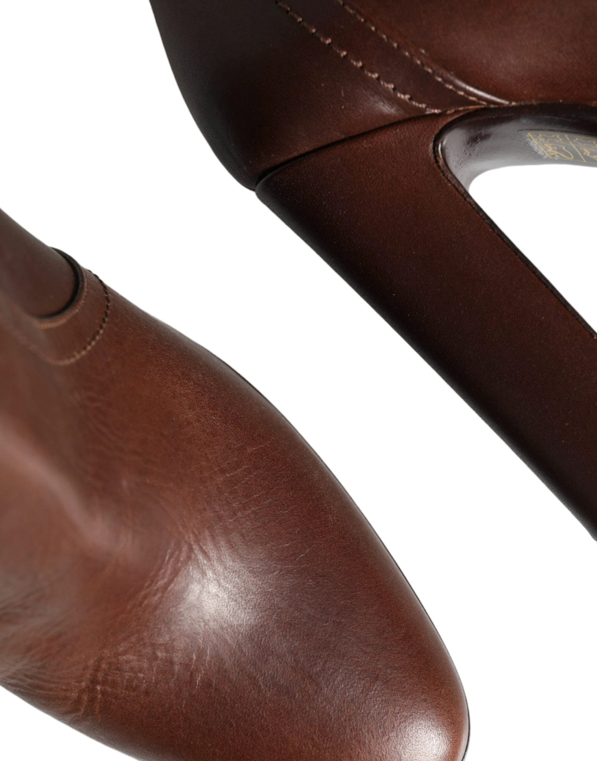 Dolce & Gabbana Brown Leather Heels Mid Calf Boots Shoes by Dolce & Gabbana