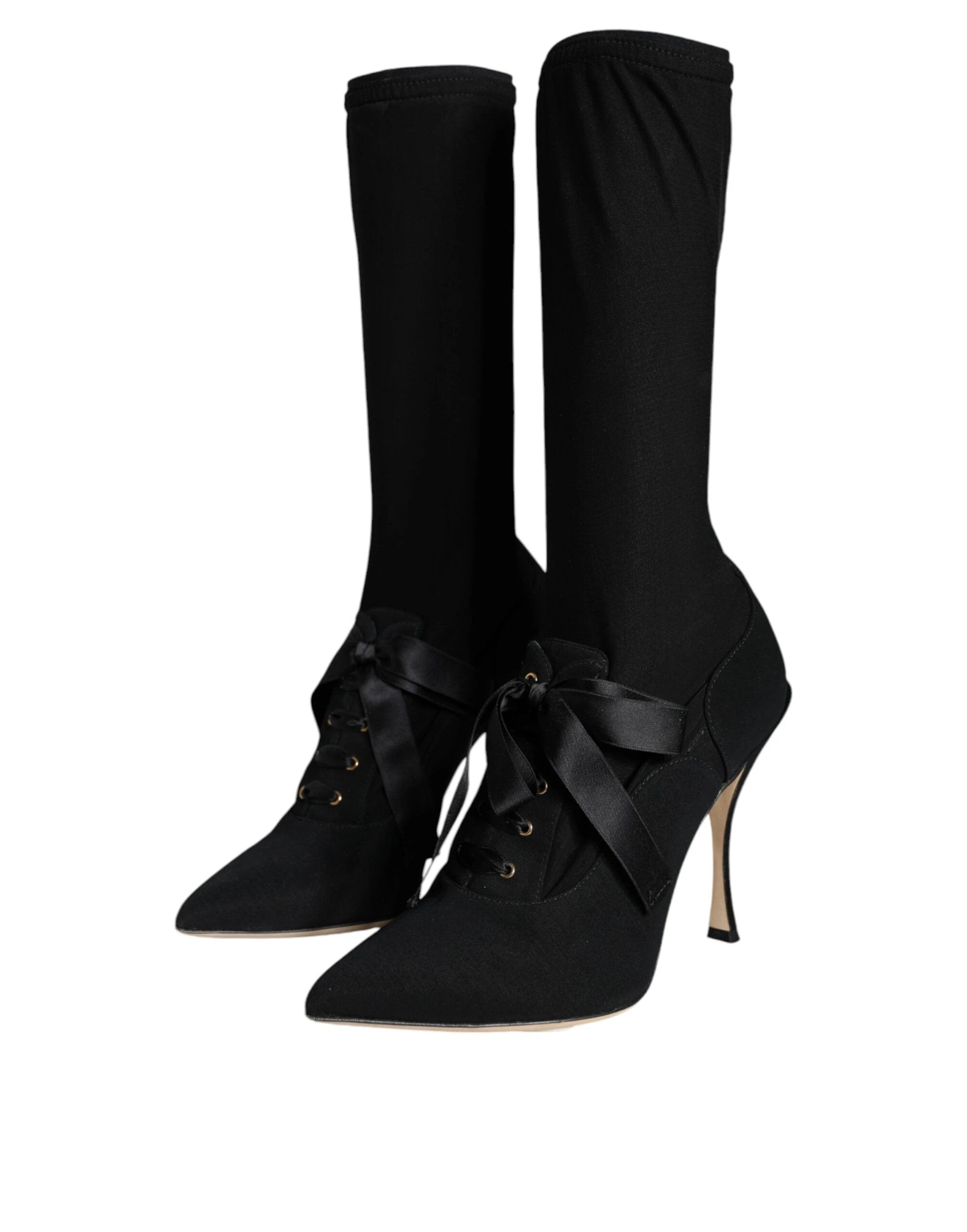 Dolce & Gabbana Black Stiletto Heels Mid Calf Boots Shoes by Dolce & Gabbana