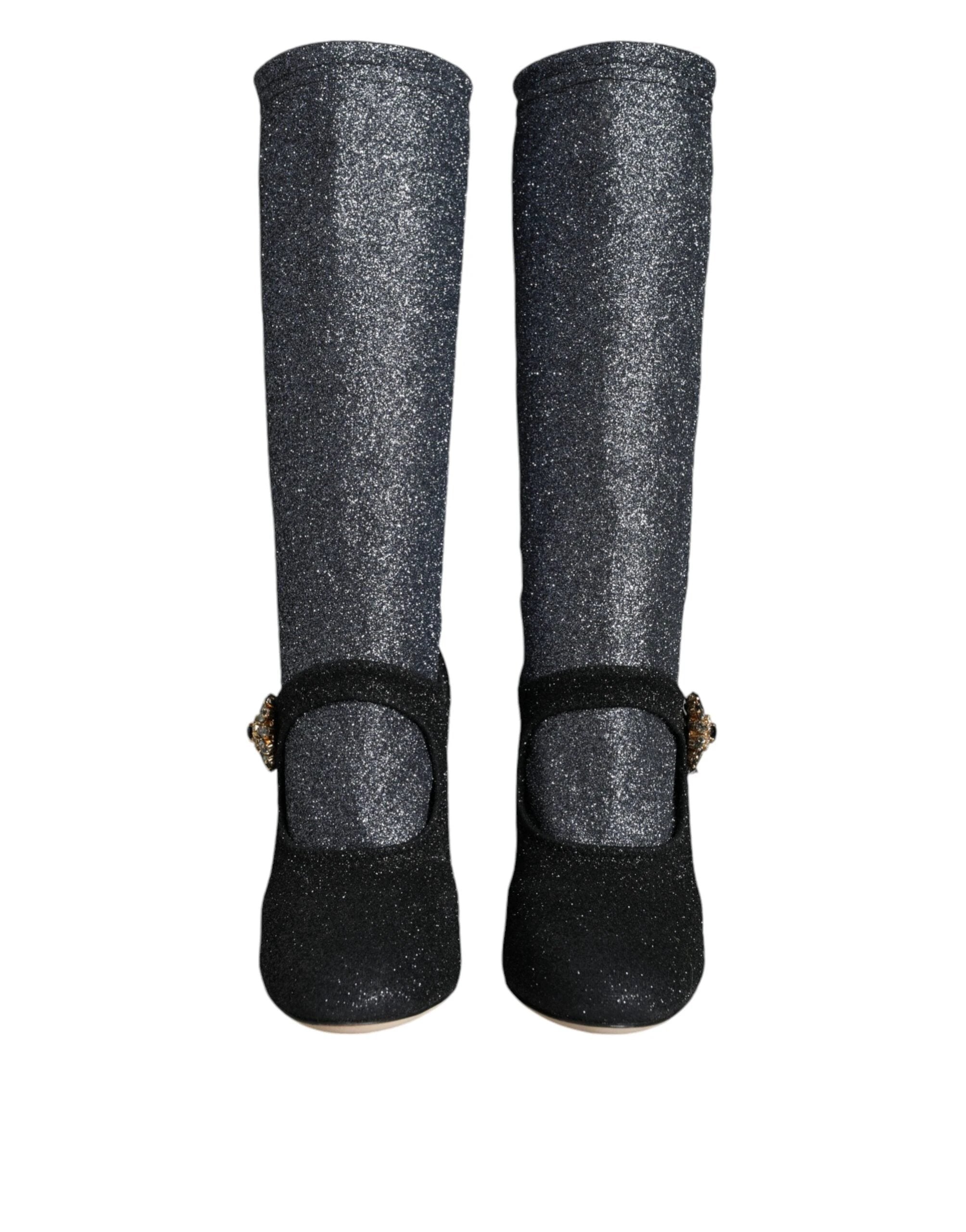 Dolce & Gabbana Black Crystal Mary Janes Booties Shoes by Dolce & Gabbana
