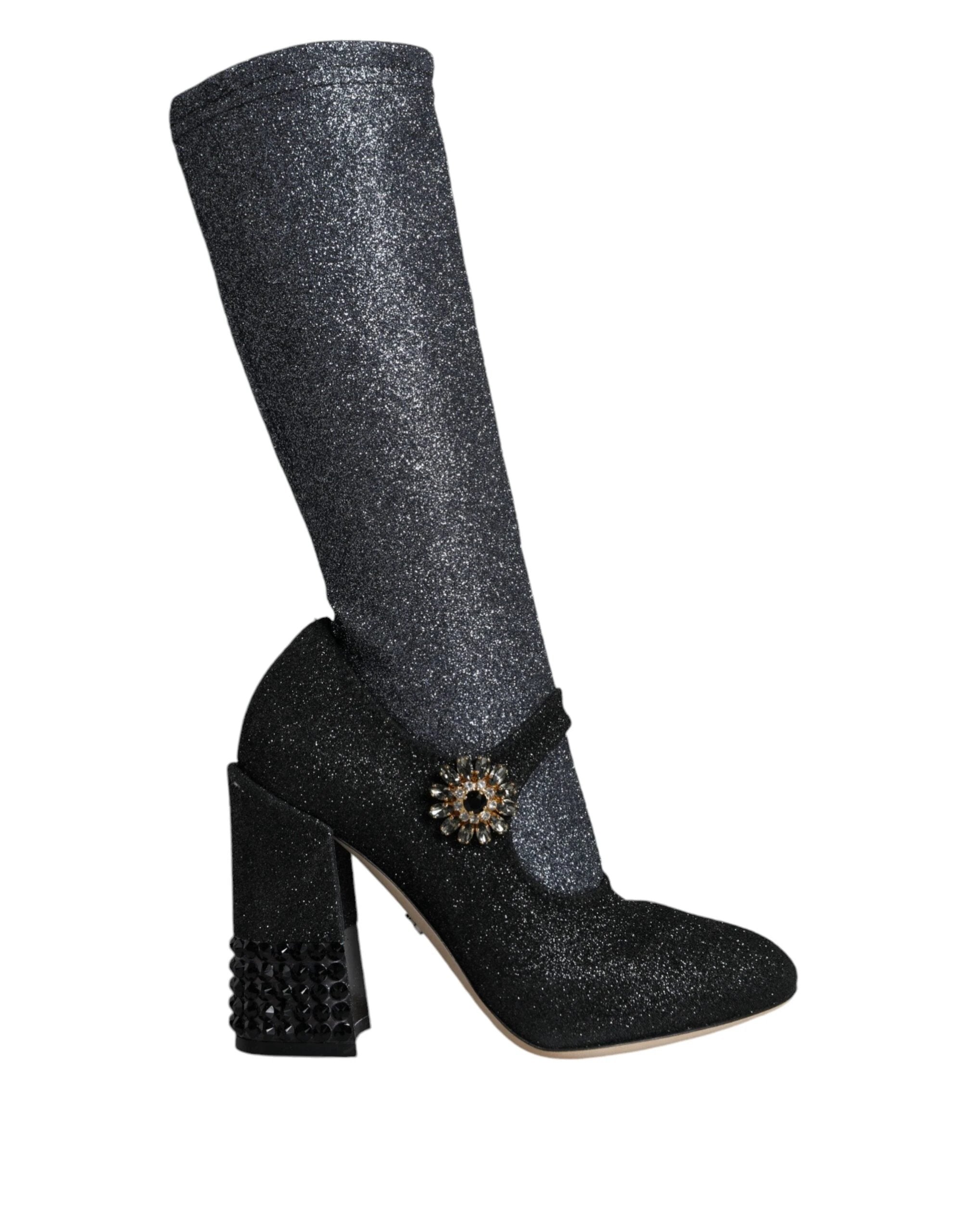 Dolce & Gabbana Black Crystal Mary Janes Booties Shoes by Dolce & Gabbana