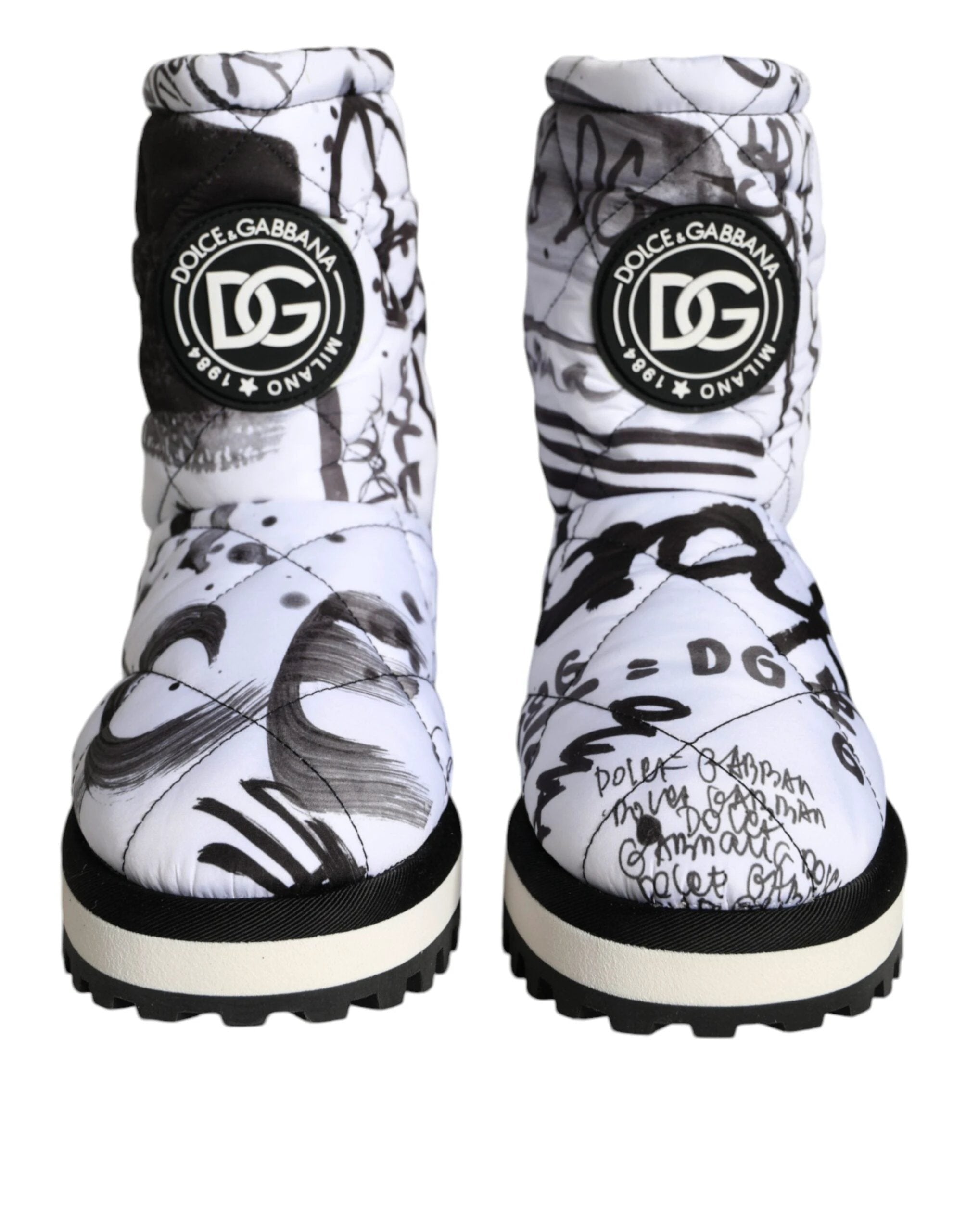 Dolce & Gabbana White Padded Logo Print Mid Calf Boots Shoes by Dolce & Gabbana