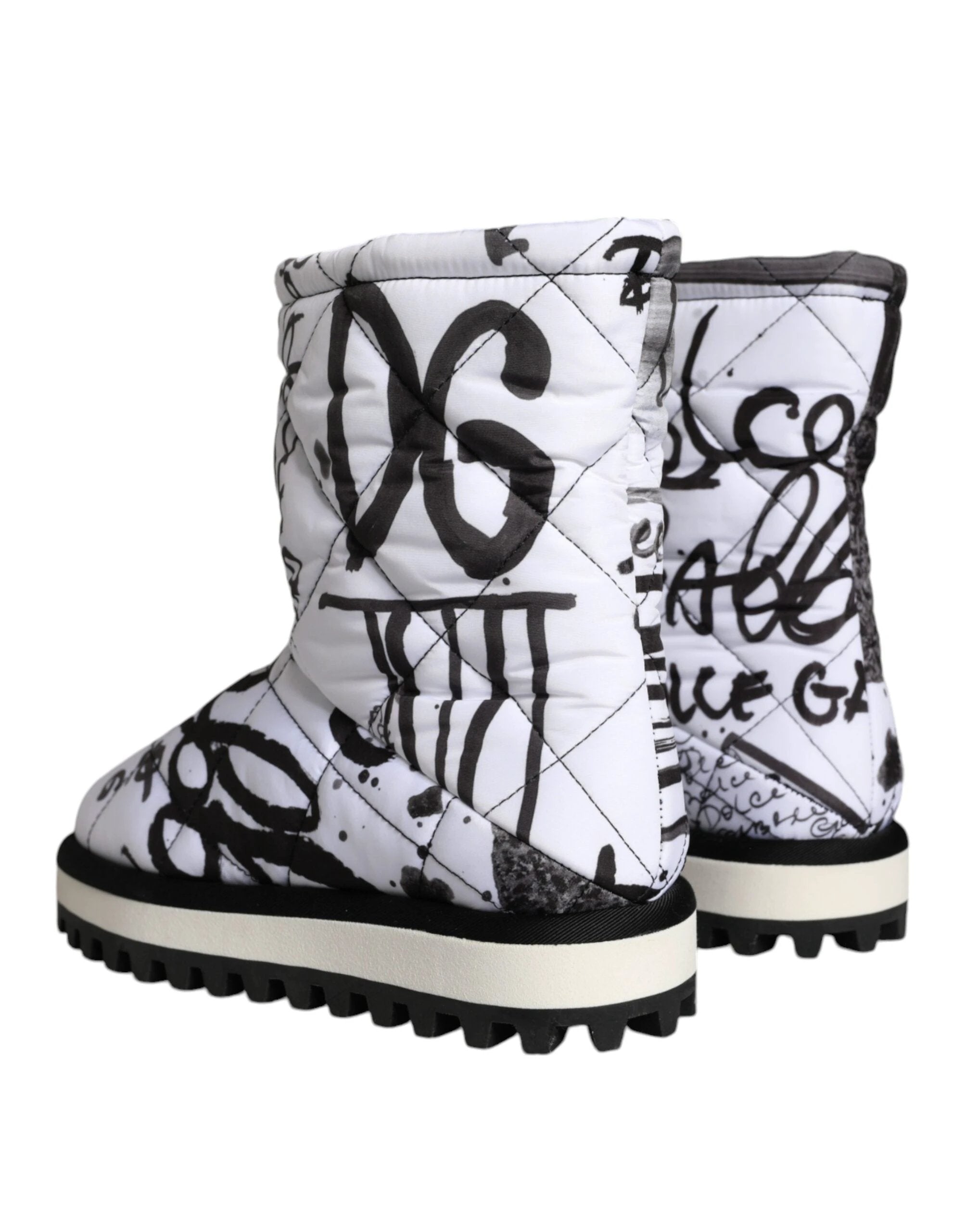 Dolce & Gabbana White Padded Logo Print Mid Calf Boots Shoes by Dolce & Gabbana