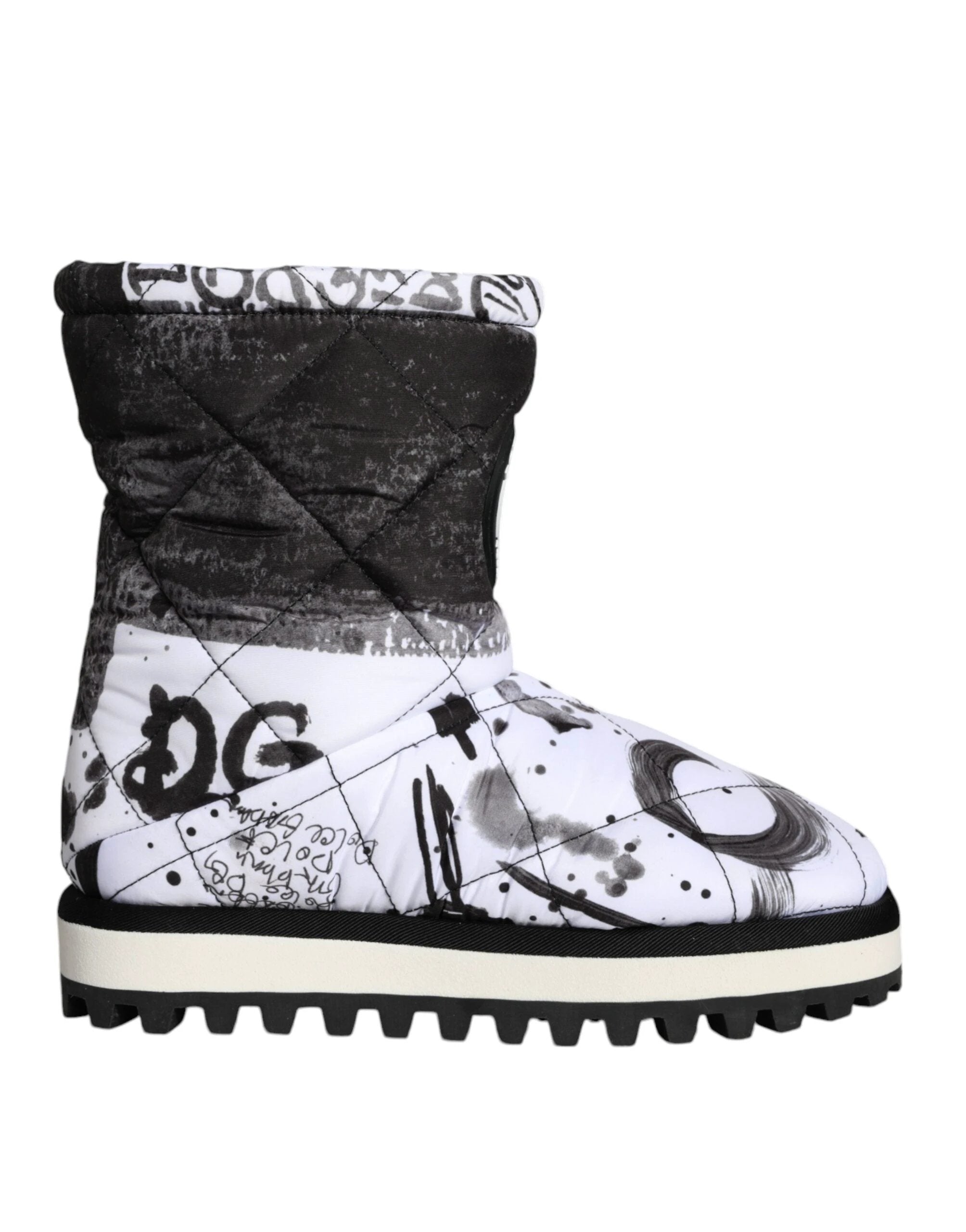 Dolce & Gabbana White Padded Logo Print Mid Calf Boots Shoes by Dolce & Gabbana