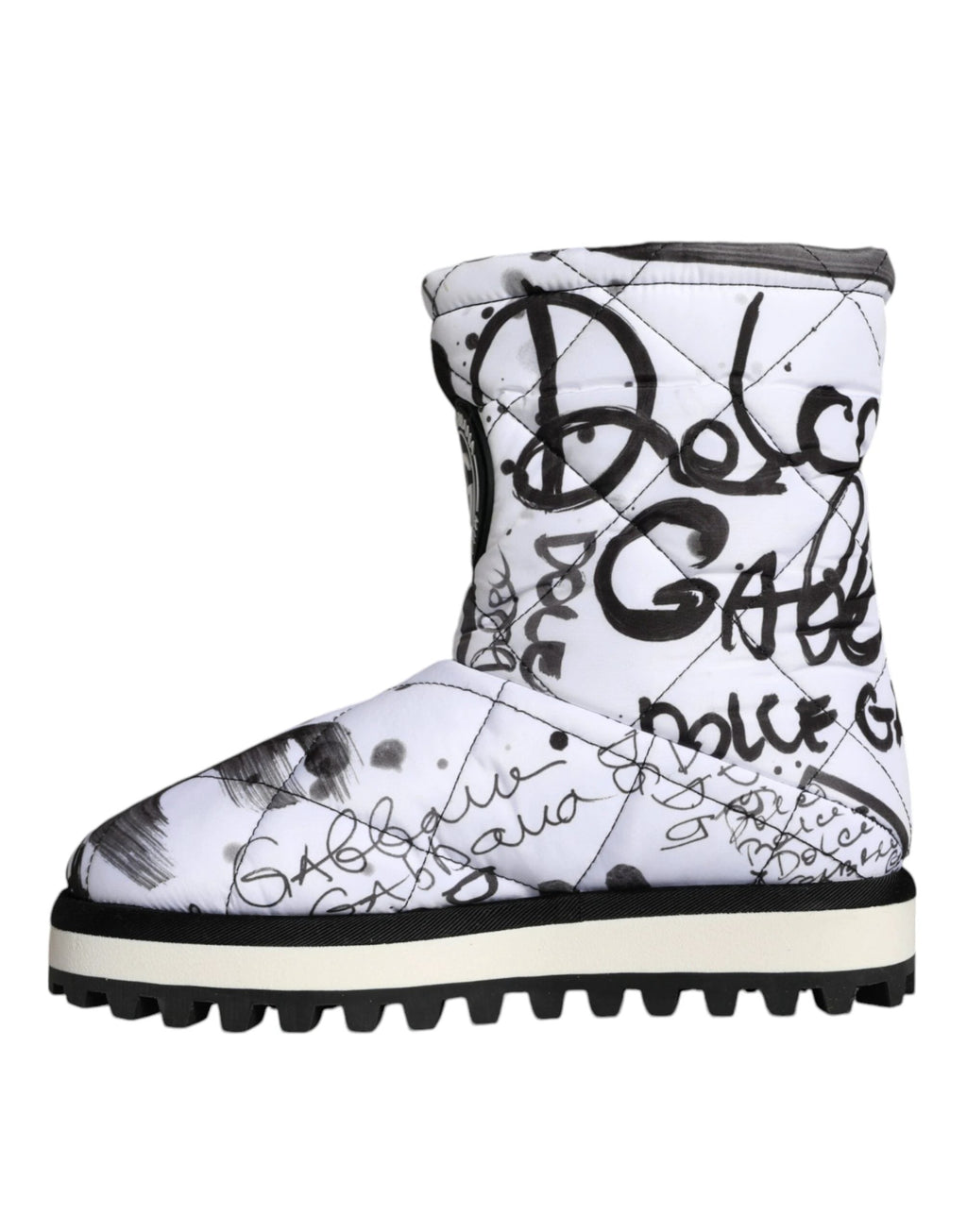 Dolce & Gabbana White Padded Logo Print Mid Calf Boots Shoes by Dolce & Gabbana