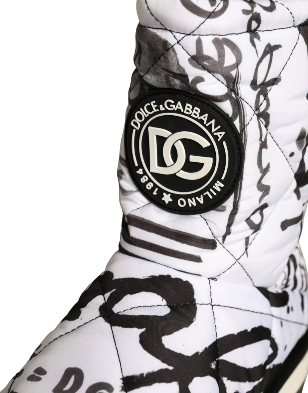 Dolce & Gabbana White Padded Logo Print Mid Calf Boots Shoes by Dolce & Gabbana