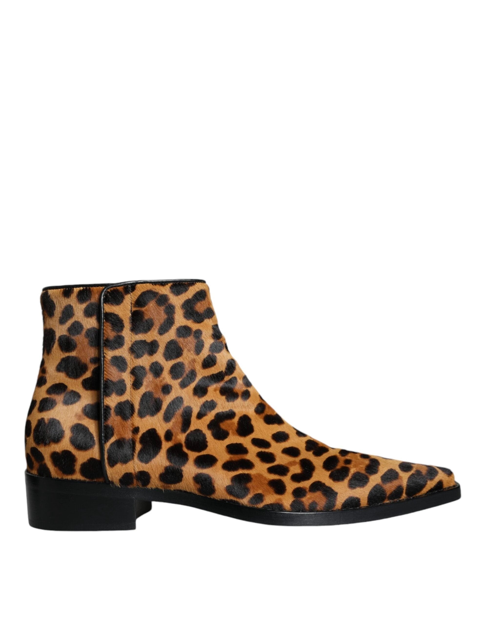 Dolce & Gabbana Brown Leopard Calf Fur Ankle Boots Shoes by Dolce & Gabbana