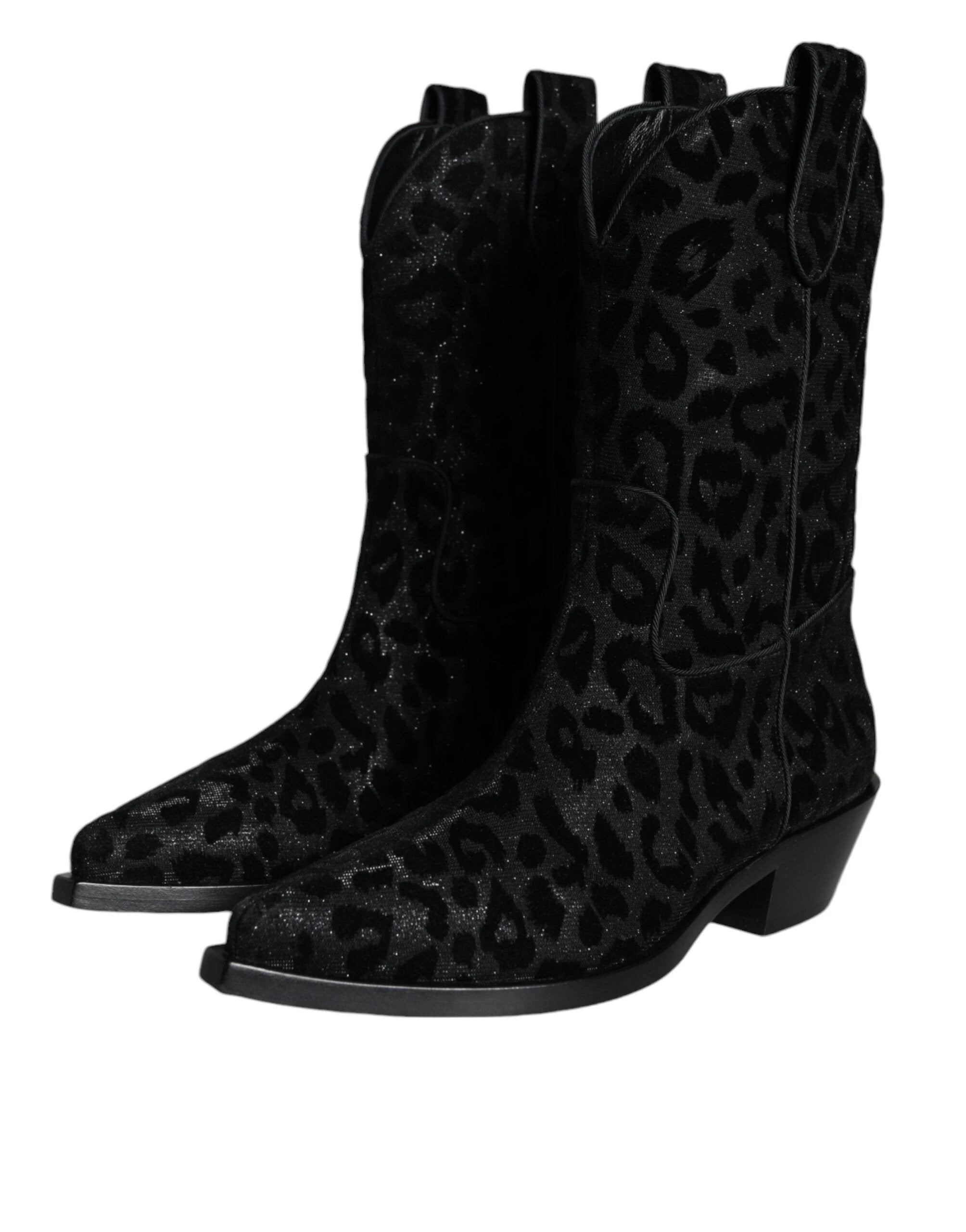 Dolce & Gabbana Black Gray Leopard Cowboy Boots Shoes by Dolce & Gabbana