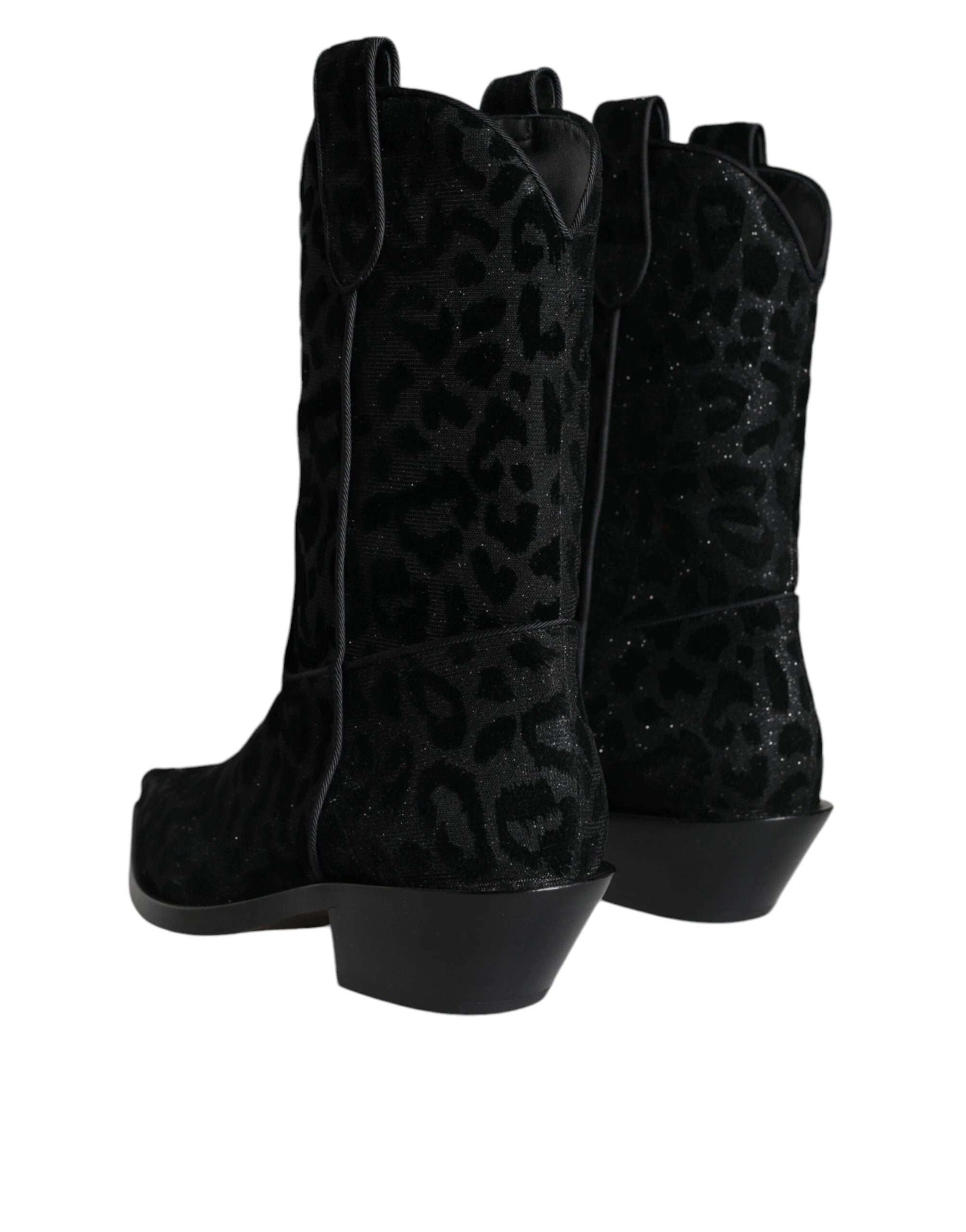 Dolce & Gabbana Black Gray Leopard Cowboy Boots Shoes by Dolce & Gabbana