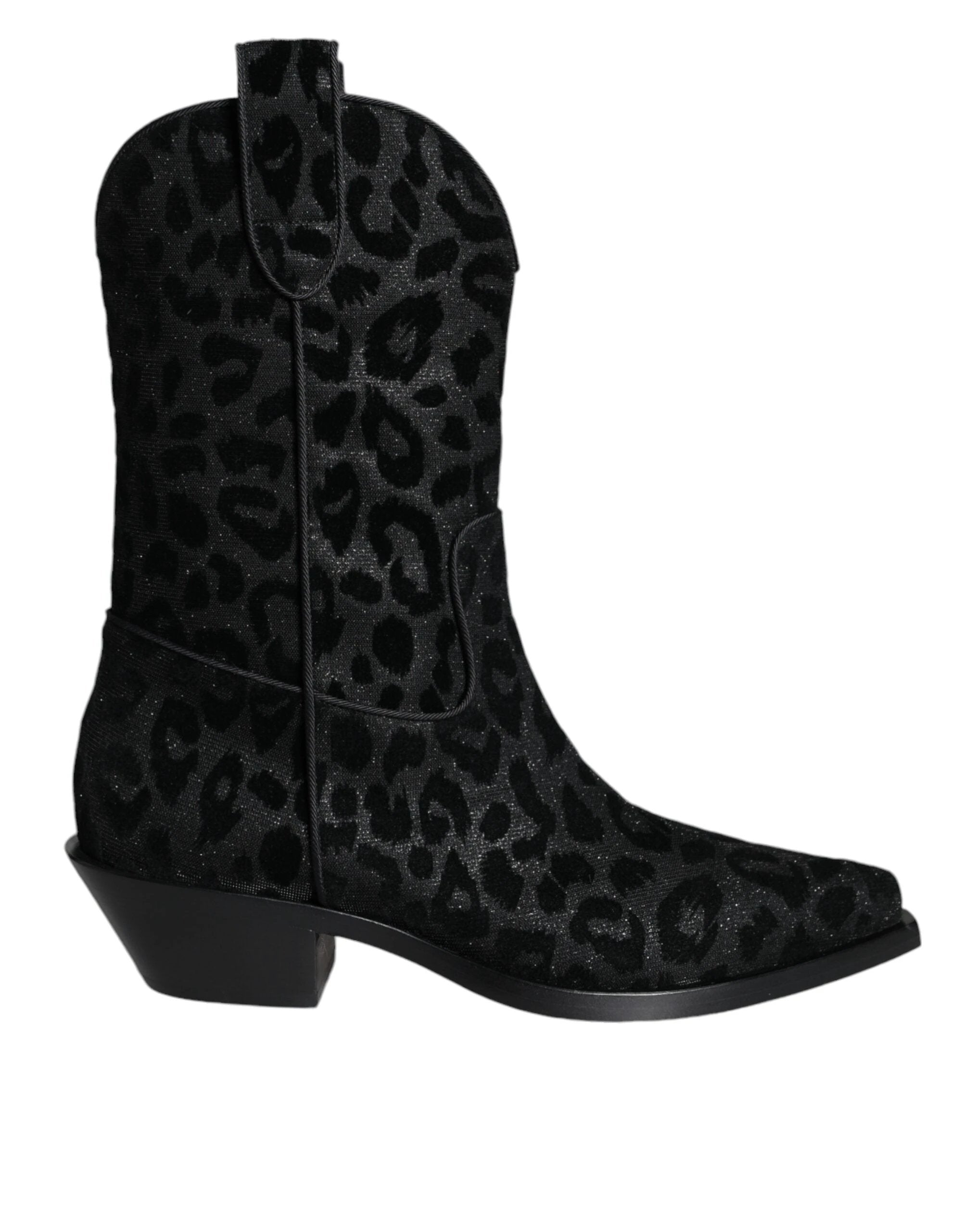 Dolce & Gabbana Black Gray Leopard Cowboy Boots Shoes by Dolce & Gabbana