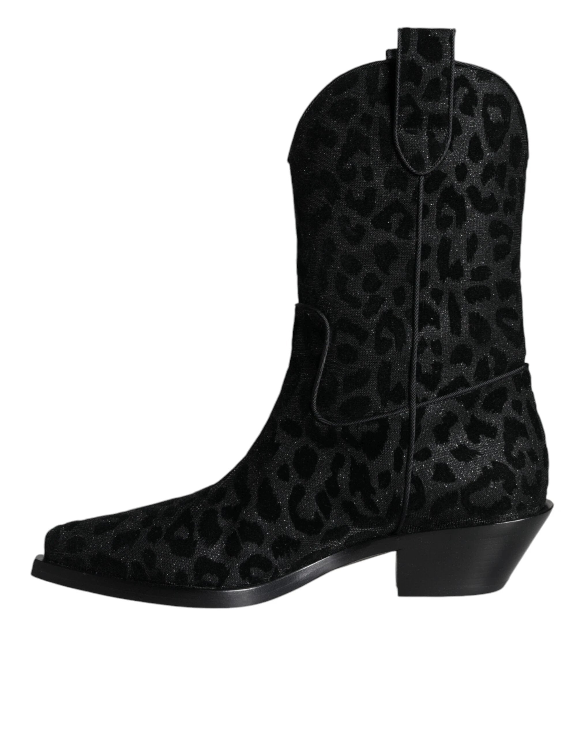 Dolce & Gabbana Black Gray Leopard Cowboy Boots Shoes by Dolce & Gabbana