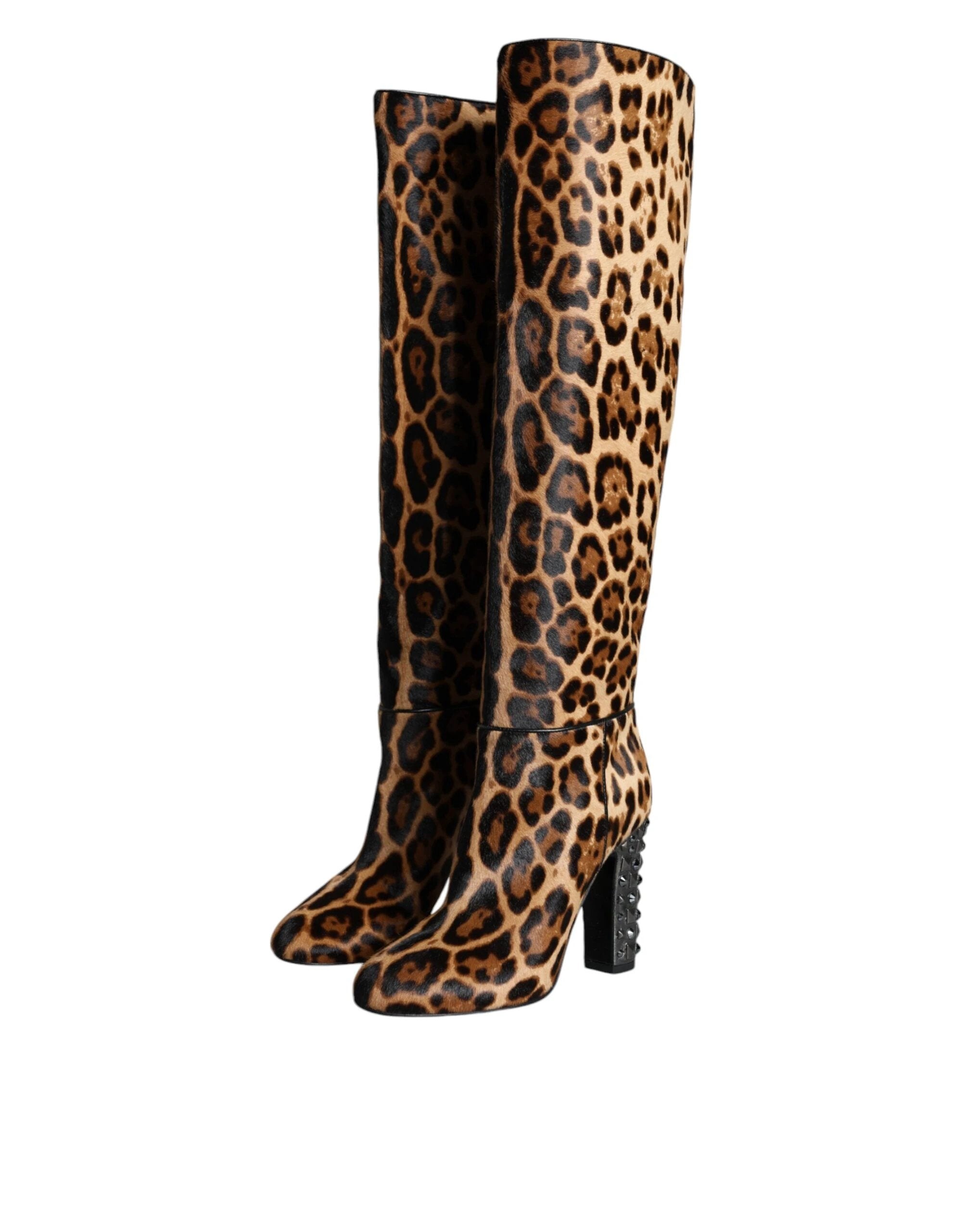 Dolce & Gabbana Beige Black Leopard Knee High Boots Shoes by Dolce & Gabbana