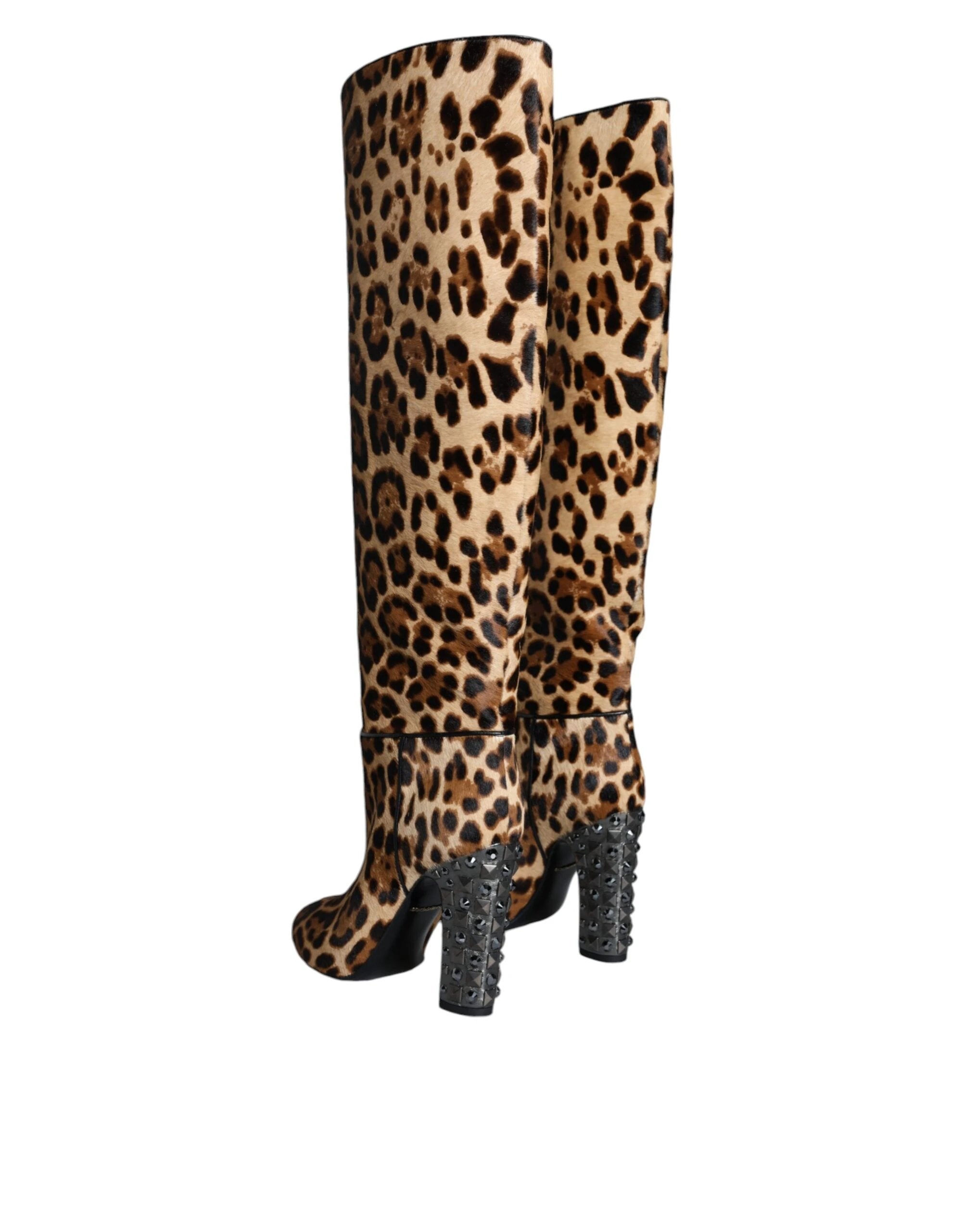 Dolce & Gabbana Beige Black Leopard Knee High Boots Shoes by Dolce & Gabbana