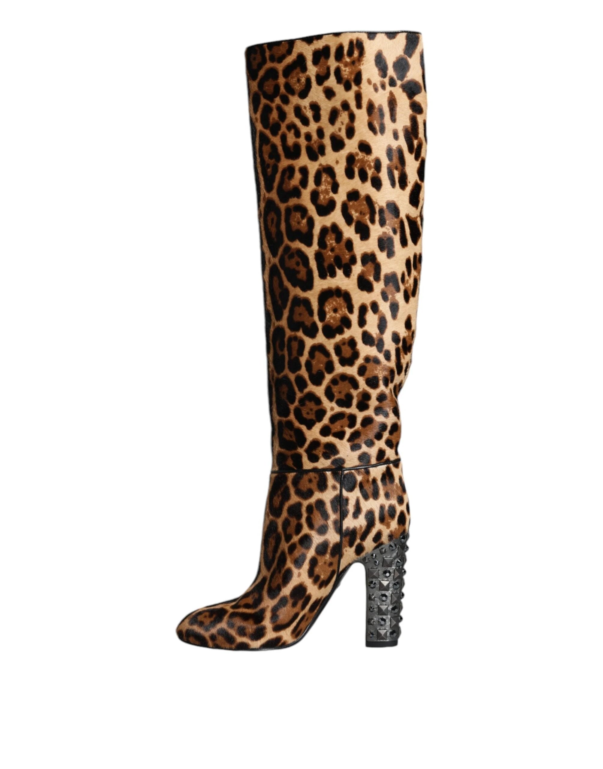 Dolce & Gabbana Beige Black Leopard Knee High Boots Shoes by Dolce & Gabbana