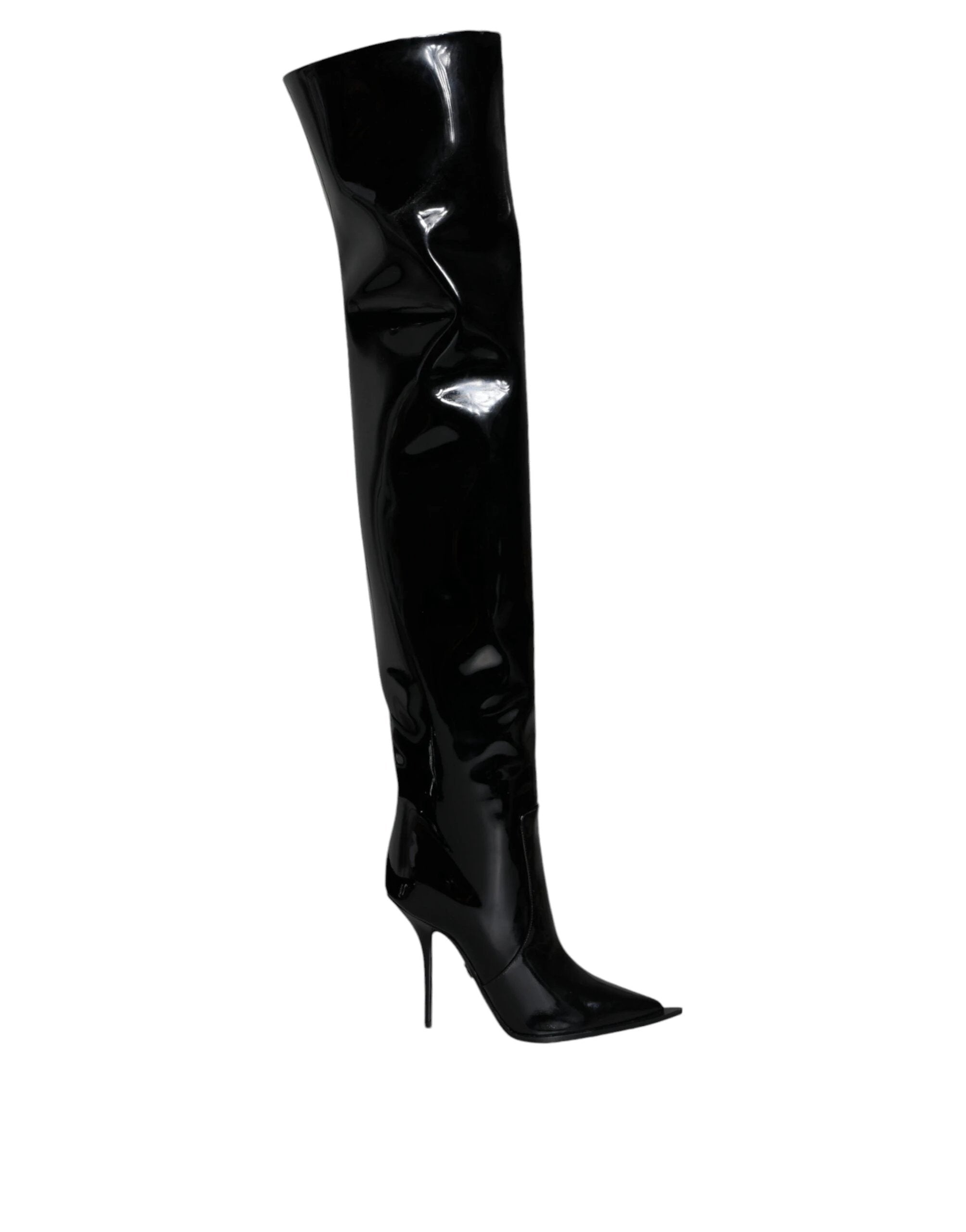 Dolce & Gabbana Black Patent Leather Knee High Boots Shoes by Dolce & Gabbana