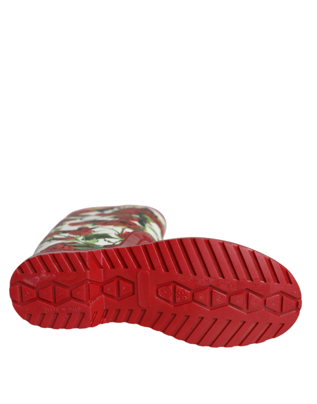 Dolce & Gabbana Red Floral Rubber Knee High Flat Boots Shoes by Dolce & Gabbana
