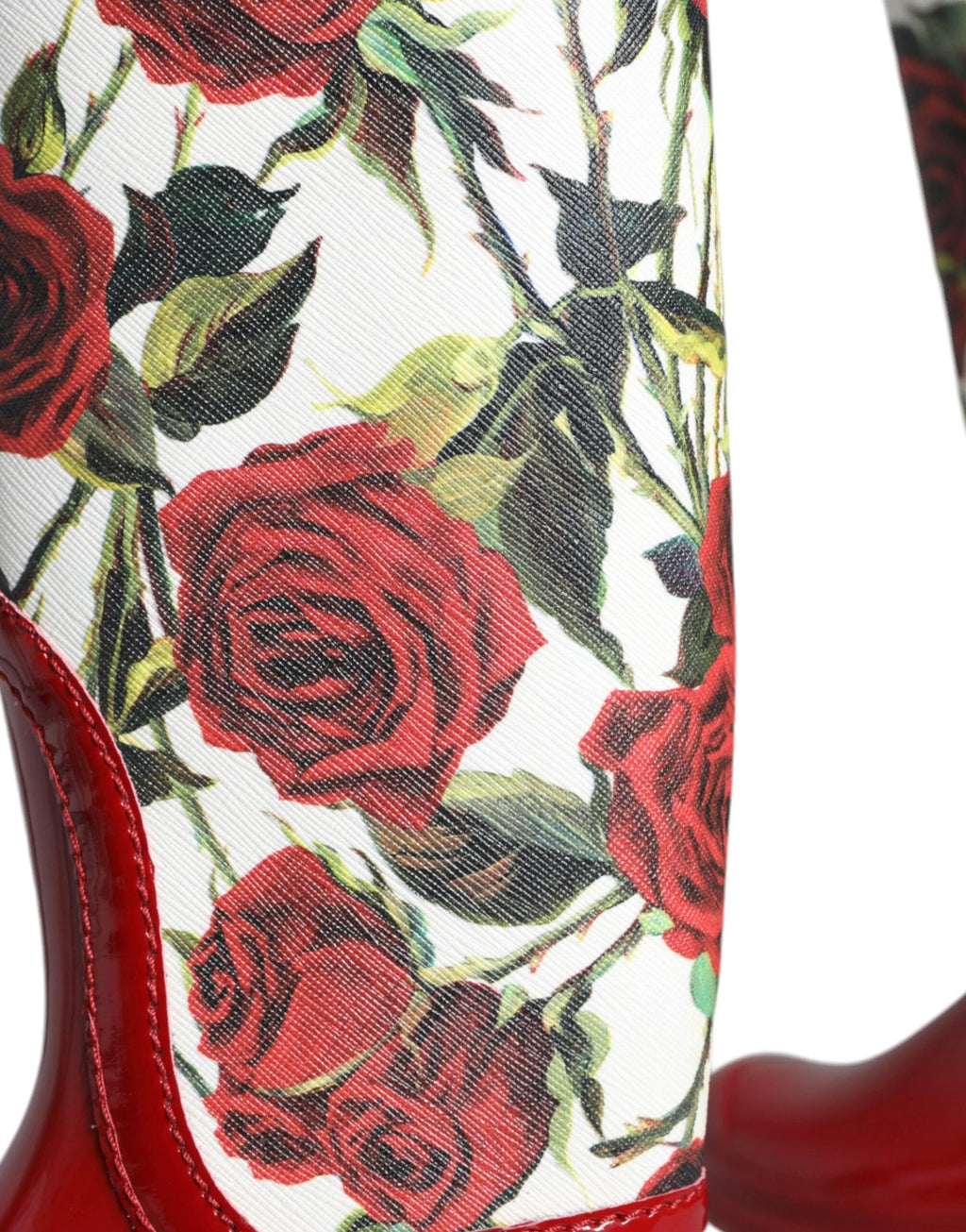Dolce & Gabbana Red Floral Rubber Knee High Flat Boots Shoes by Dolce & Gabbana