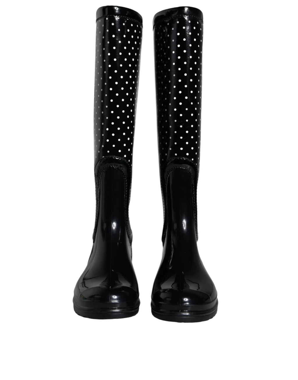 Dolce & Gabbana Black Polka Dot Rubber Knee High Boots Shoes by Dolce & Gabbana