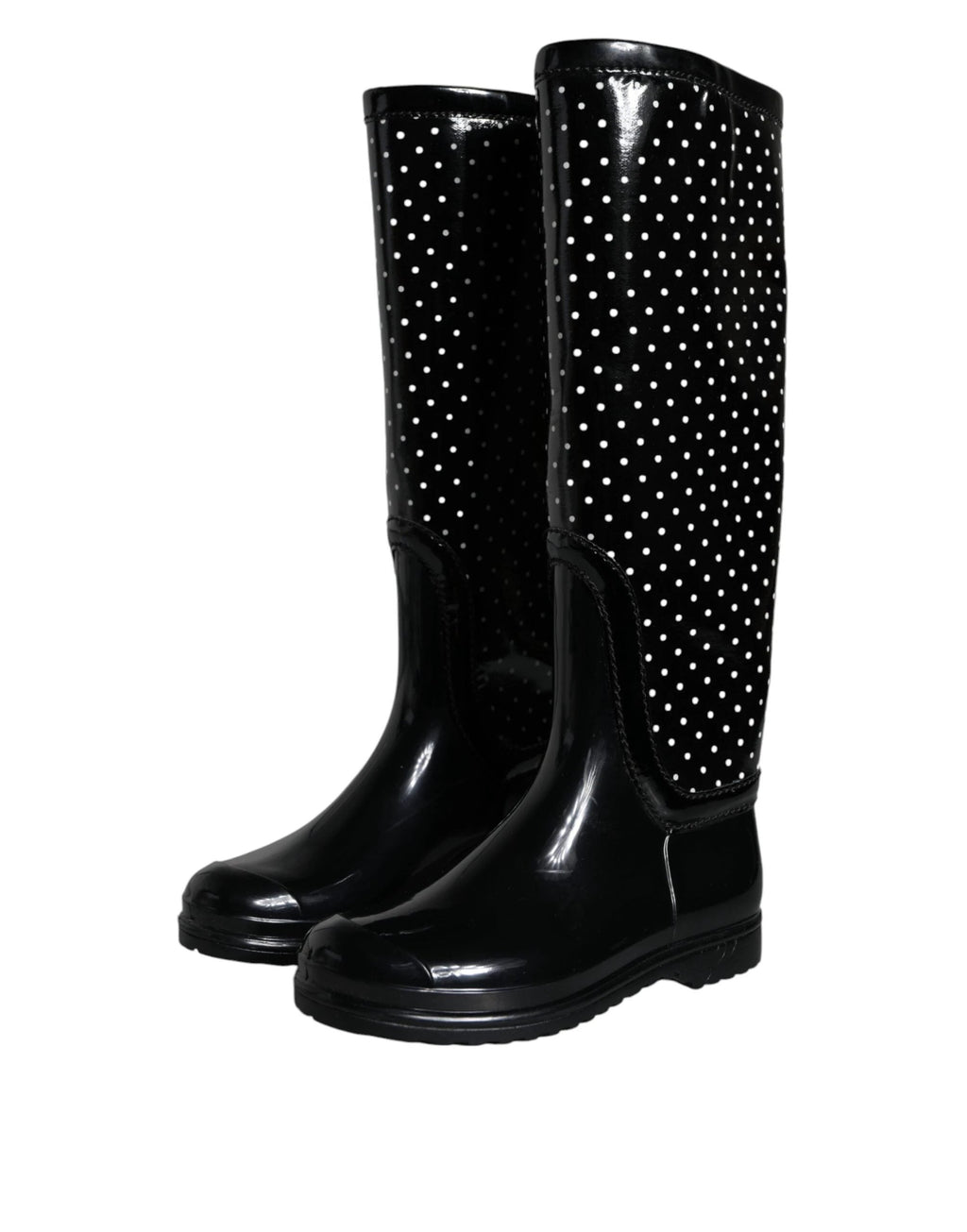 Dolce & Gabbana Black Polka Dot Rubber Knee High Boots Shoes by Dolce & Gabbana