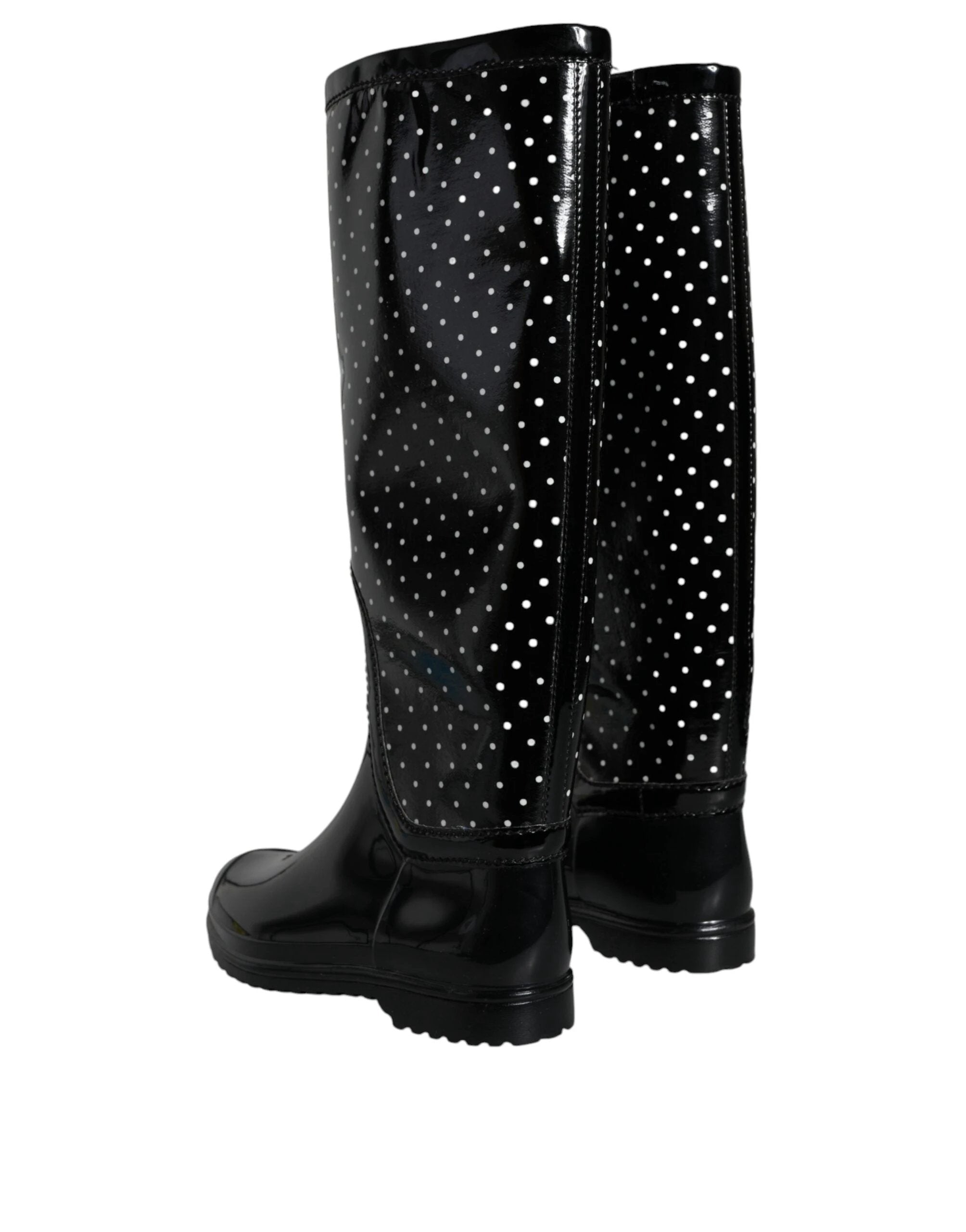 Dolce & Gabbana Black Polka Dot Rubber Knee High Boots Shoes by Dolce & Gabbana