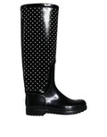 Dolce & Gabbana Black Polka Dot Rubber Knee High Boots Shoes by Dolce & Gabbana