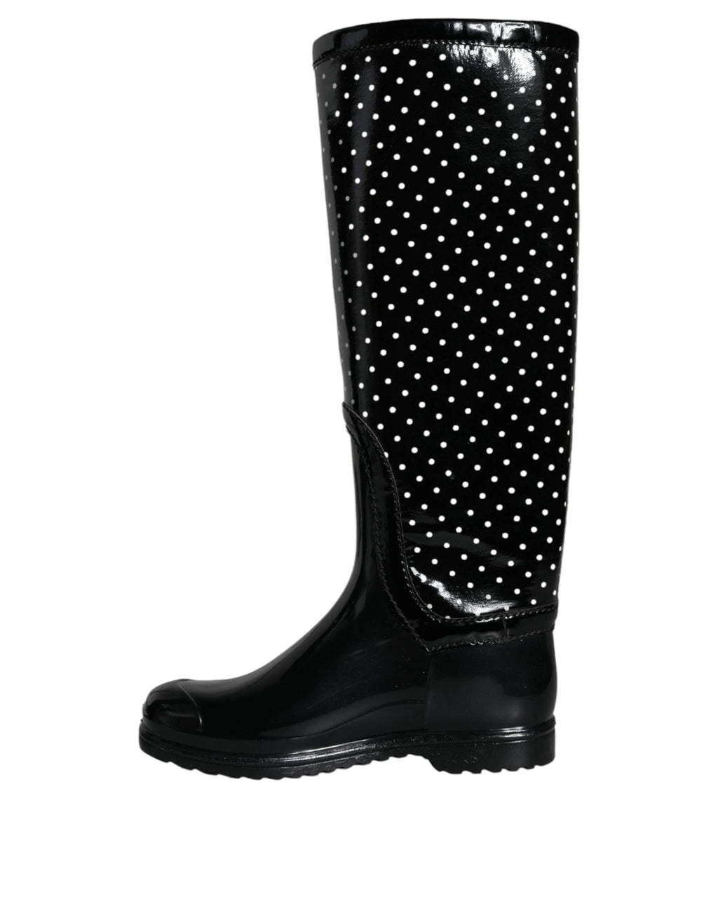 Dolce & Gabbana Black Polka Dot Rubber Knee High Boots Shoes by Dolce & Gabbana
