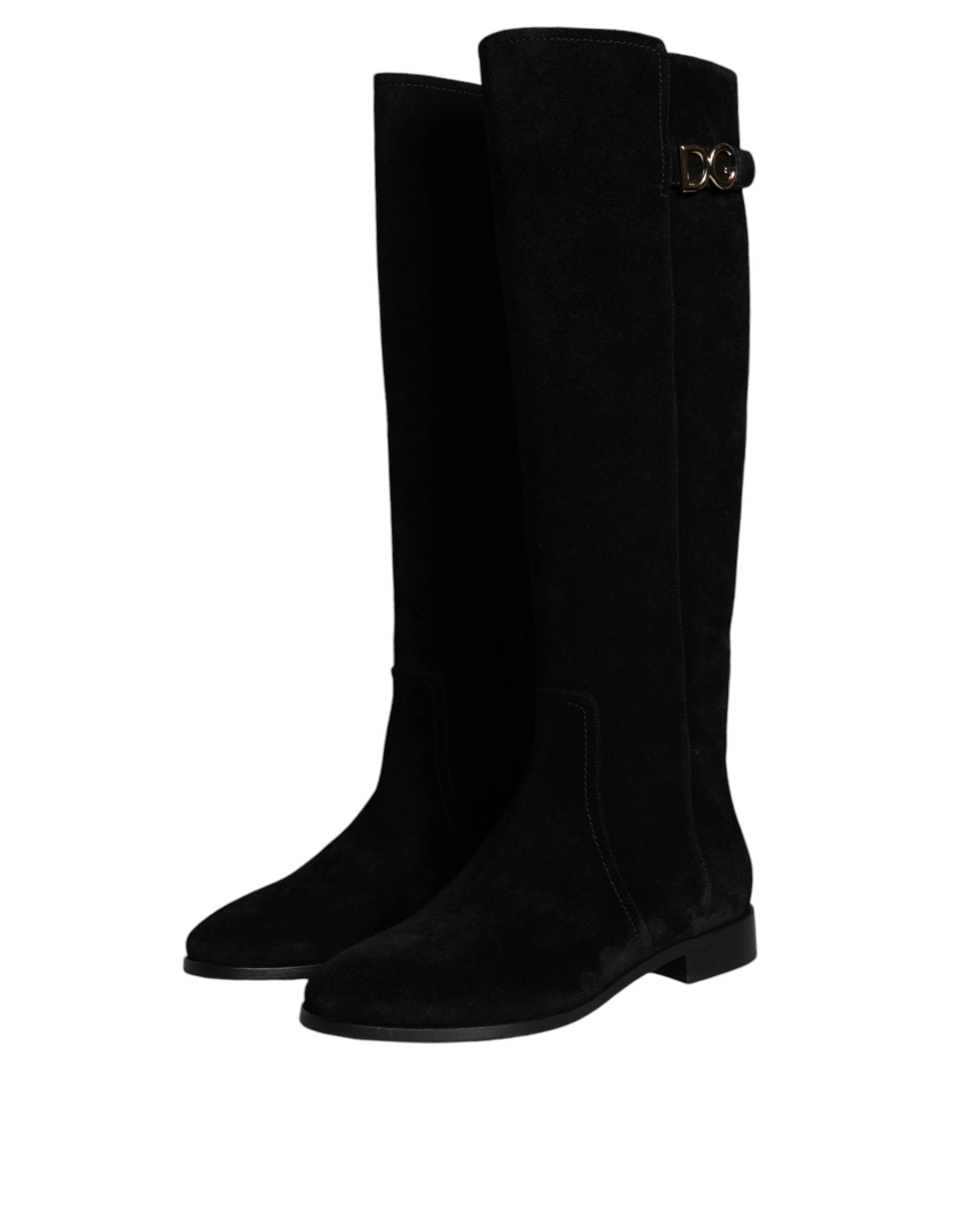 Dolce & Gabbana Black Suede Leather Knee High Boots Shoes by Dolce & Gabbana