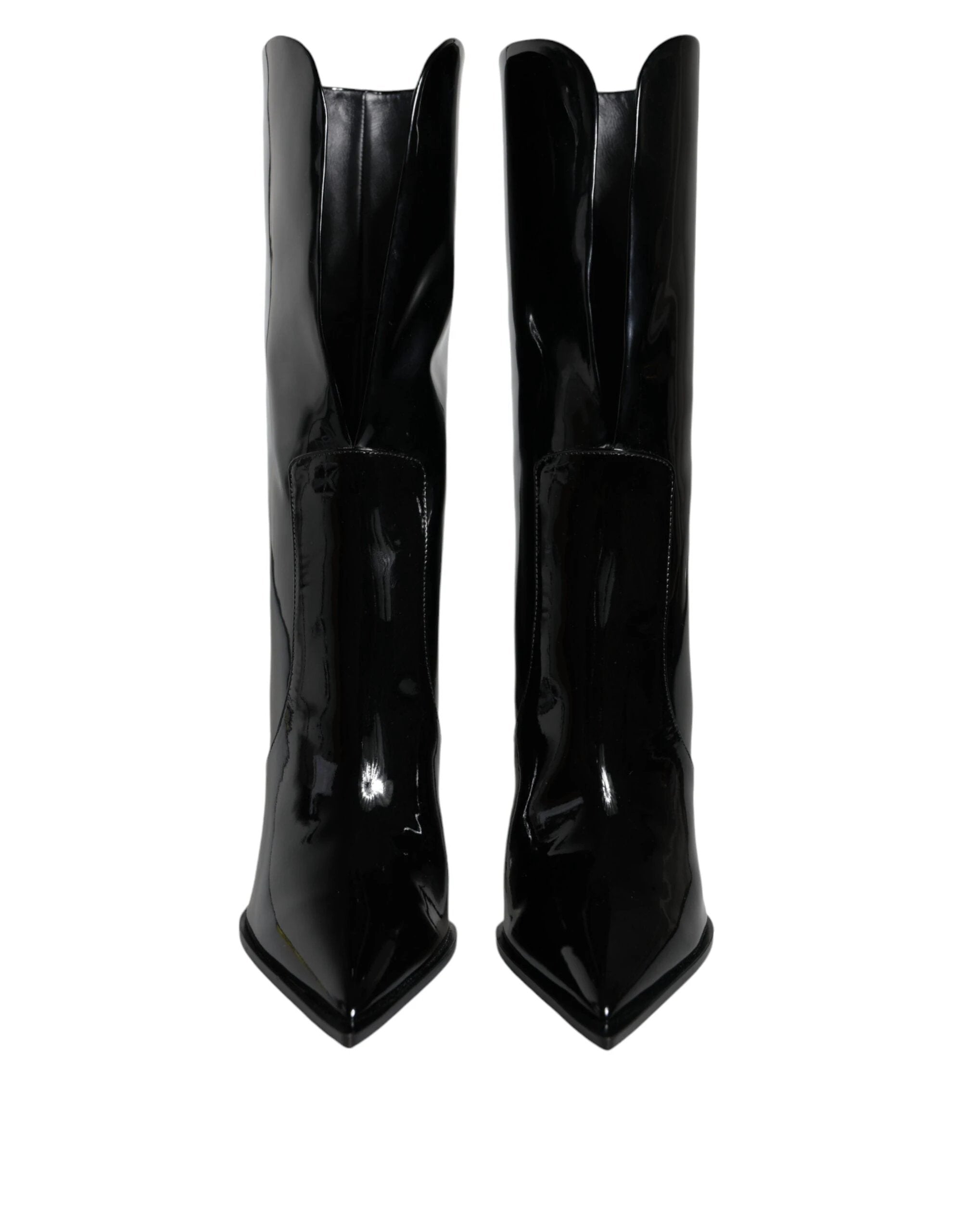 Dolce & Gabbana Black Patent Leather Mid Calf Boots Shoes by Dolce & Gabbana