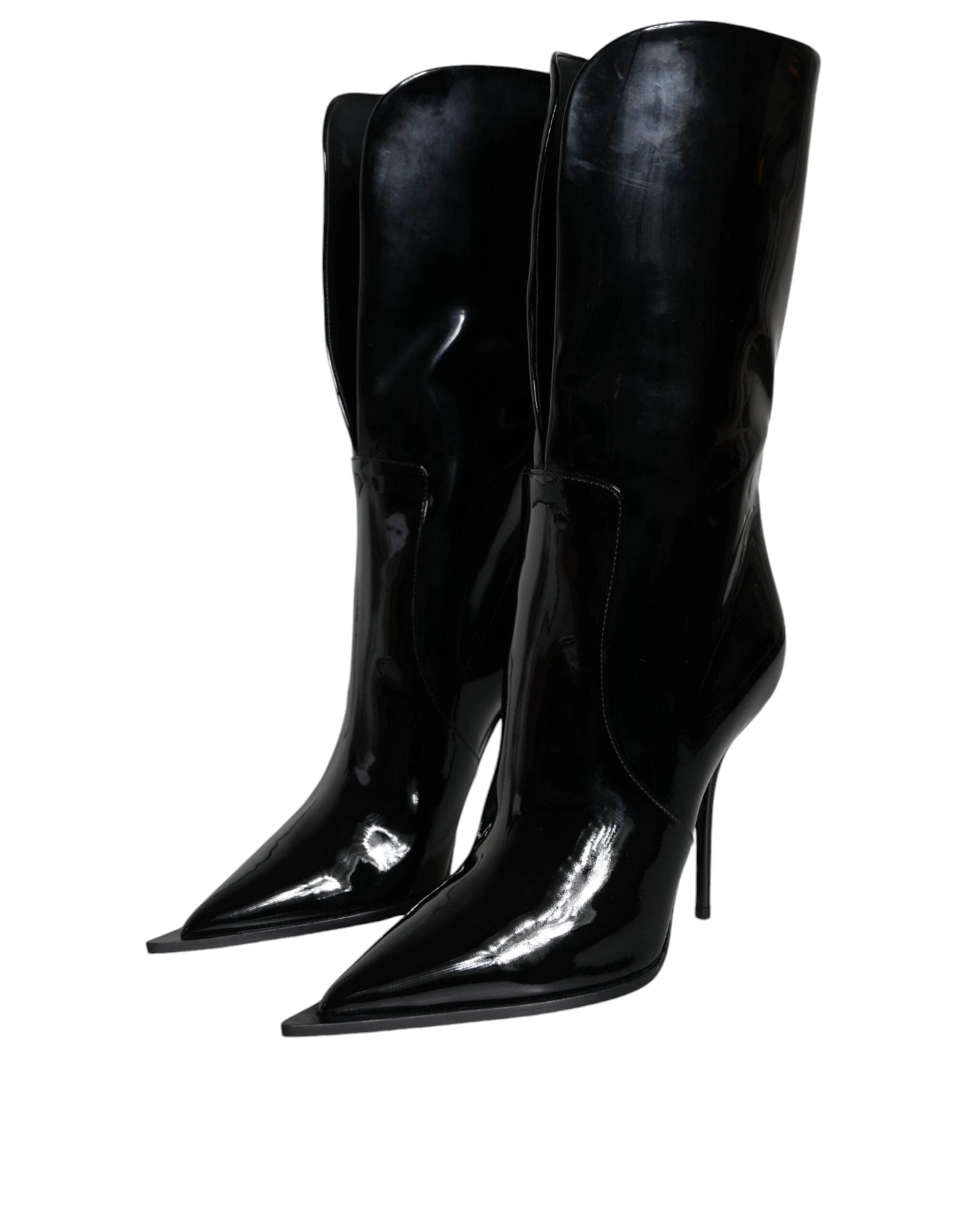 Dolce & Gabbana Black Patent Leather Mid Calf Boots Shoes by Dolce & Gabbana