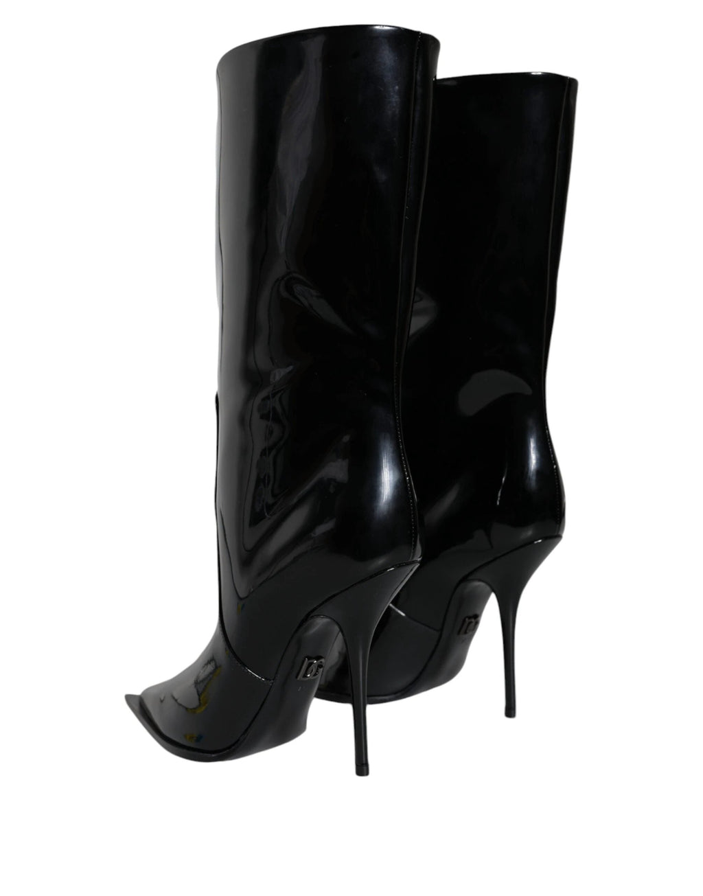 Dolce & Gabbana Black Patent Leather Mid Calf Boots Shoes by Dolce & Gabbana
