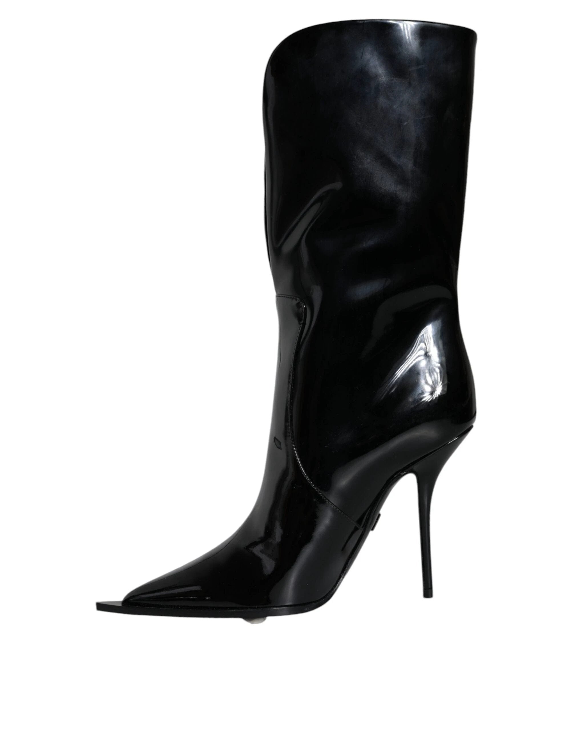Dolce & Gabbana Black Patent Leather Mid Calf Boots Shoes by Dolce & Gabbana