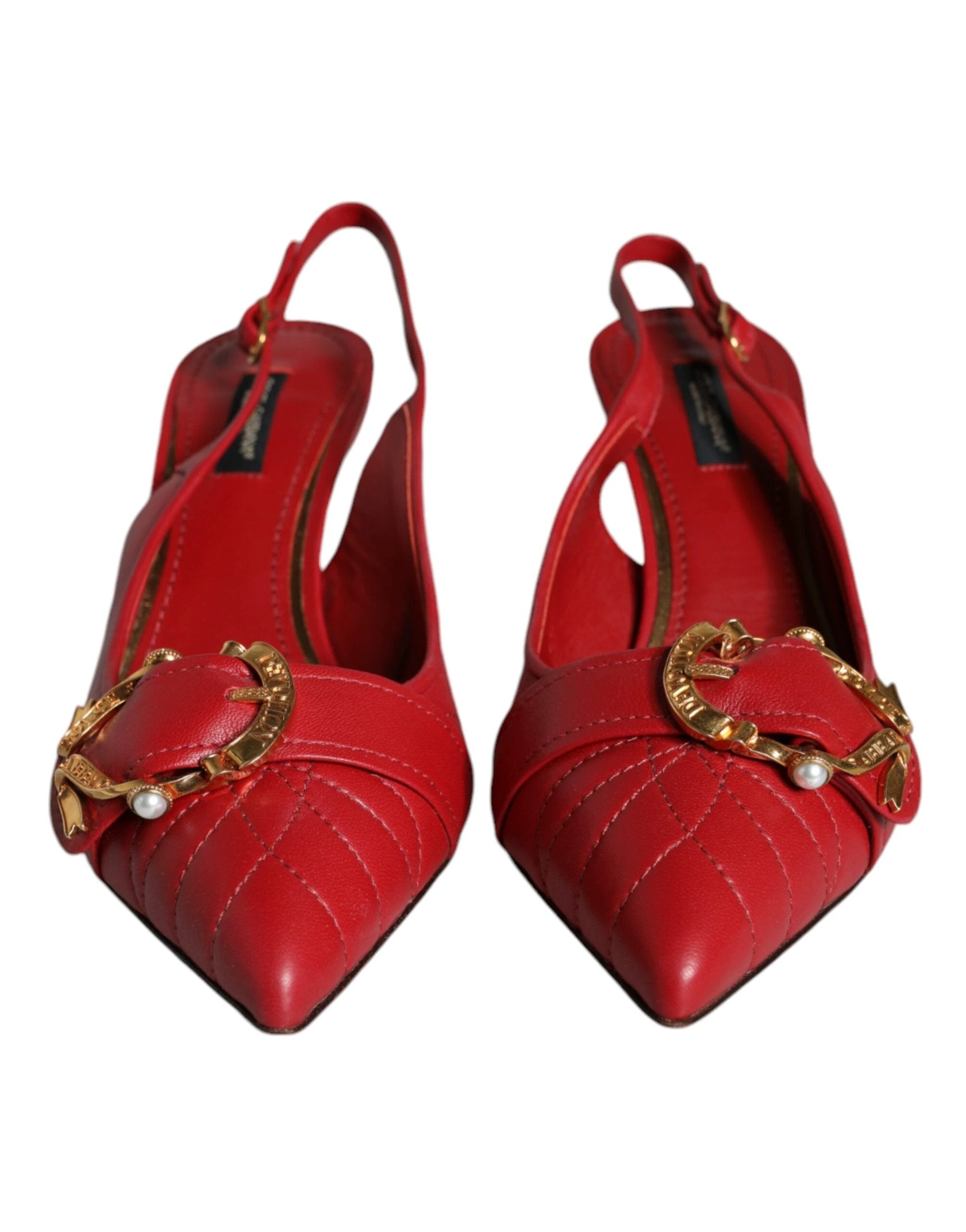 Dolce & Gabbana Red Devotion Leather Heels Slingback Shoes by Dolce & Gabbana
