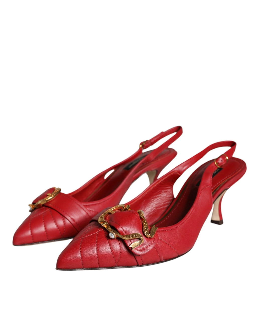 Dolce & Gabbana Red Devotion Leather Heels Slingback Shoes by Dolce & Gabbana