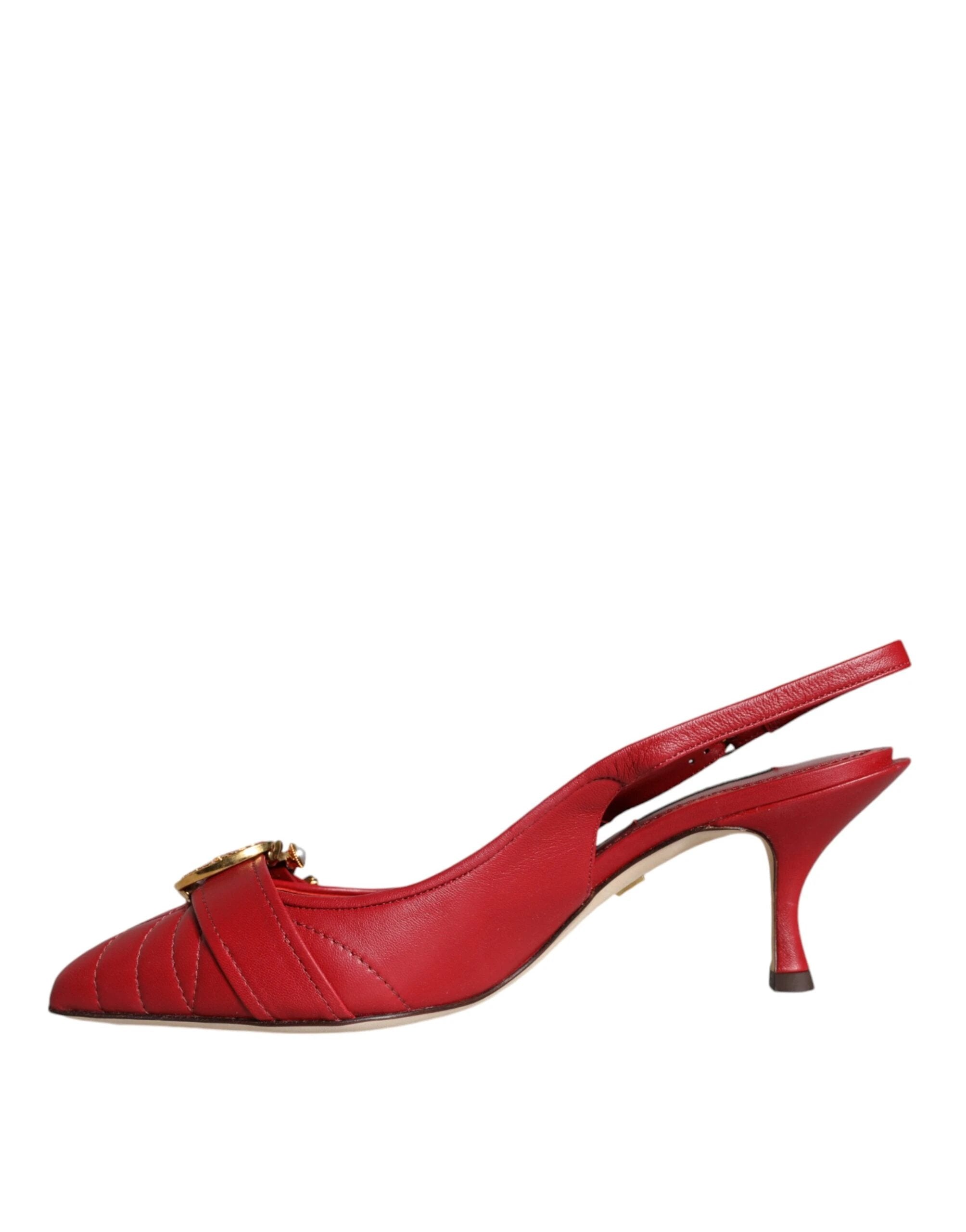 Dolce & Gabbana Red Devotion Leather Heels Slingback Shoes by Dolce & Gabbana