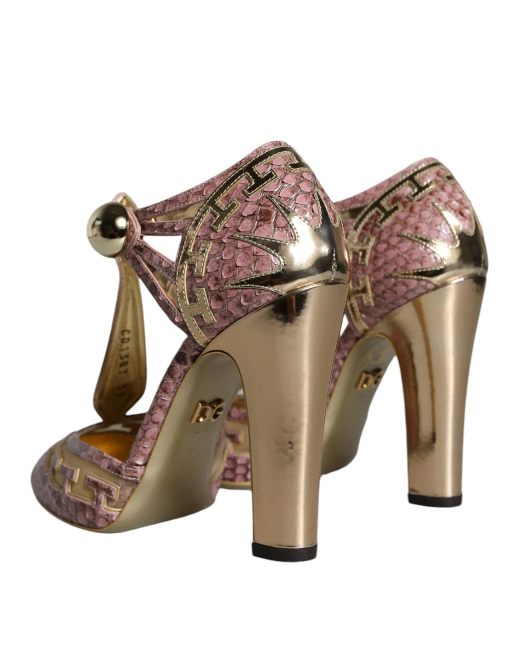 Dolce & Gabbana Pink Gold Leather Pumps T-strap Sandals Shoes by Dolce & Gabbana