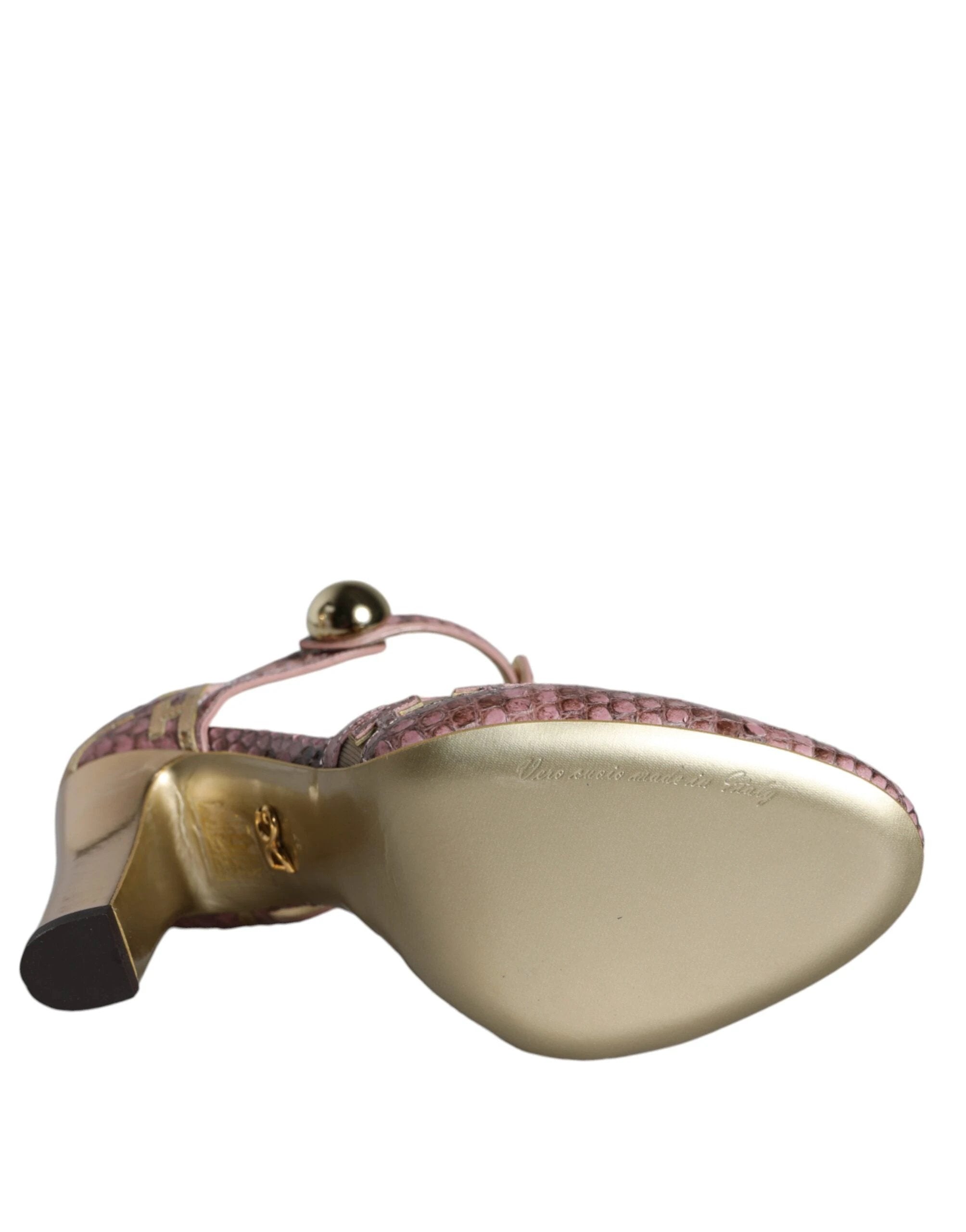 Dolce & Gabbana Pink Gold Leather Pumps T-strap Sandals Shoes by Dolce & Gabbana