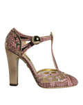 Dolce & Gabbana Pink Gold Leather Pumps T-strap Sandals Shoes by Dolce & Gabbana