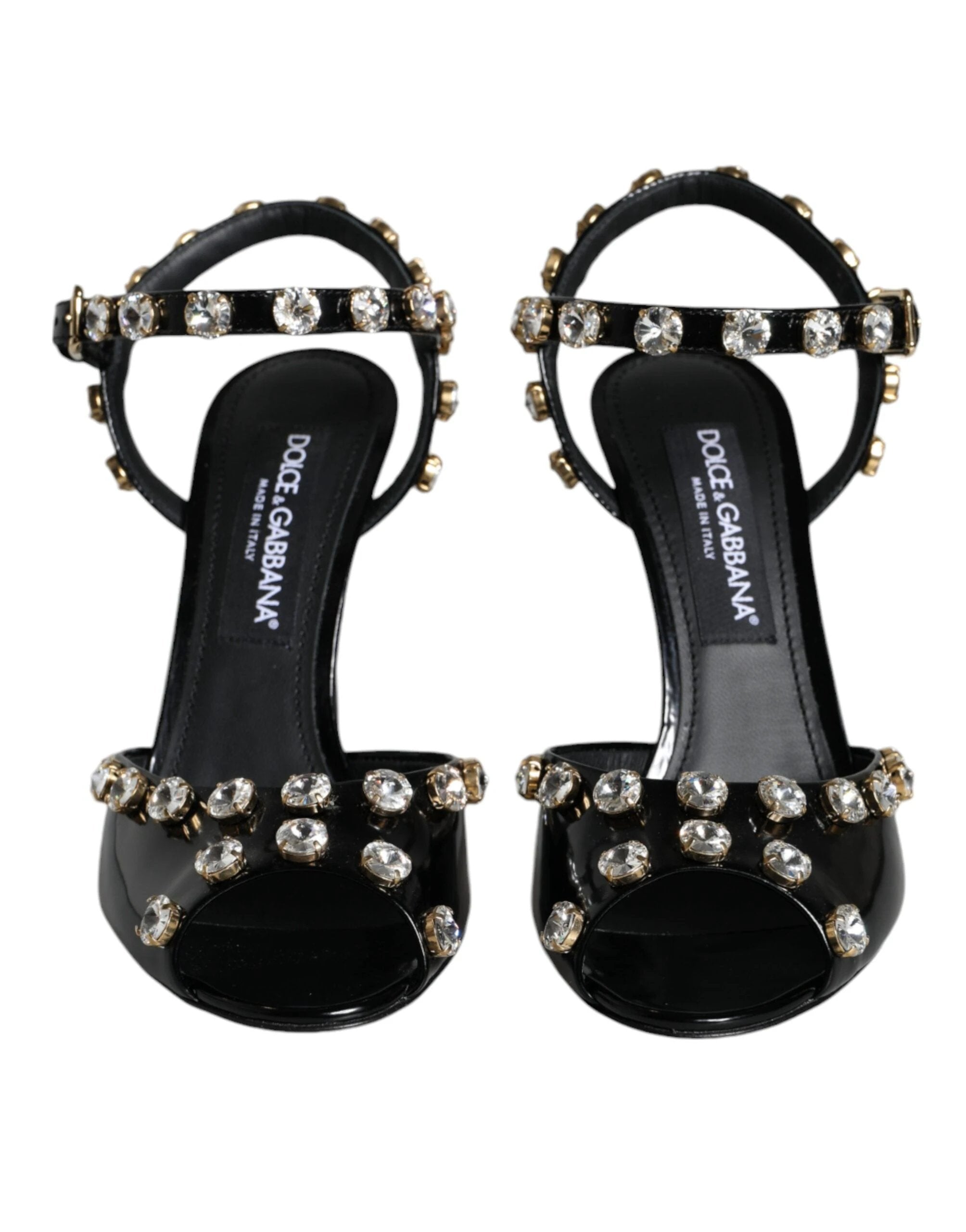 Dolce & Gabbana Black Leather Crystal Ankle Strap Sandals Shoes by Dolce & Gabbana